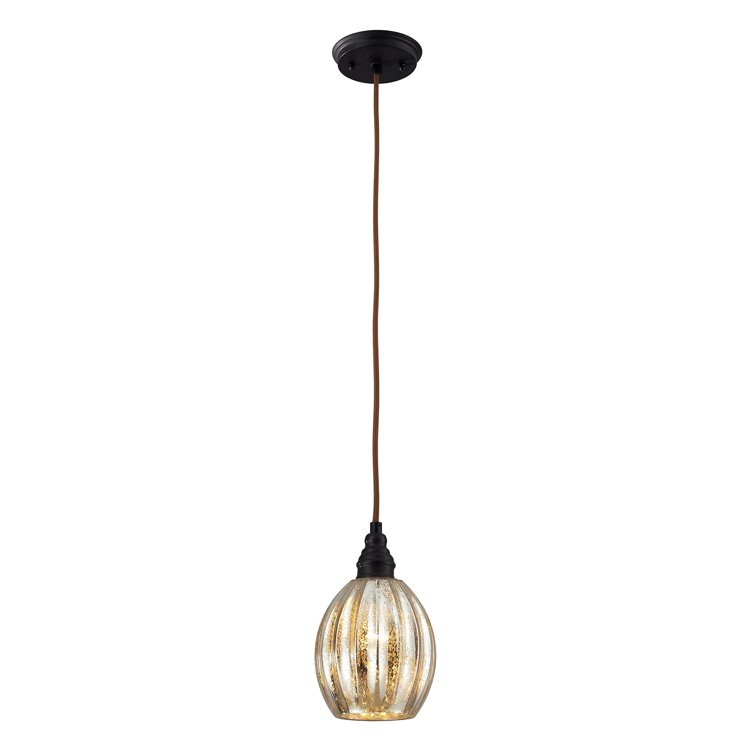 Elk Home Danica Mini Pendant - 1-Light in Oiled Bronze Finish, with Silver Mercury Glass, Transitional Style