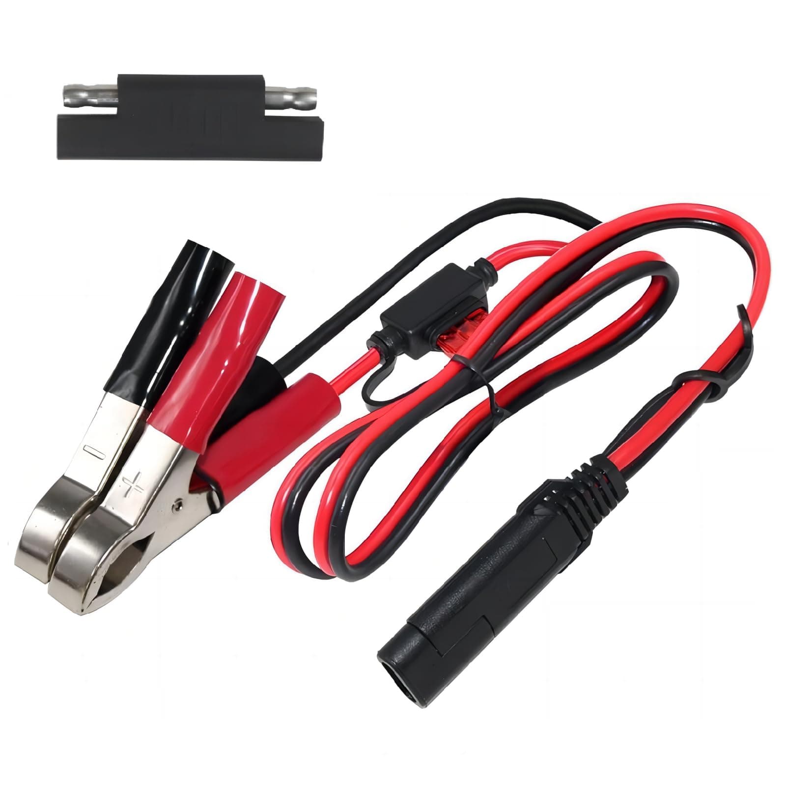 KUNCAN KUNCAN 1.5FT 12v Battery Alligator Crocodile Clip to SAE Connector Extension Cable, 16 Gauge SAE 2 Pin Quick Disconnect to Alligator Clamps Connectors Cord, Fuse 7.5A
