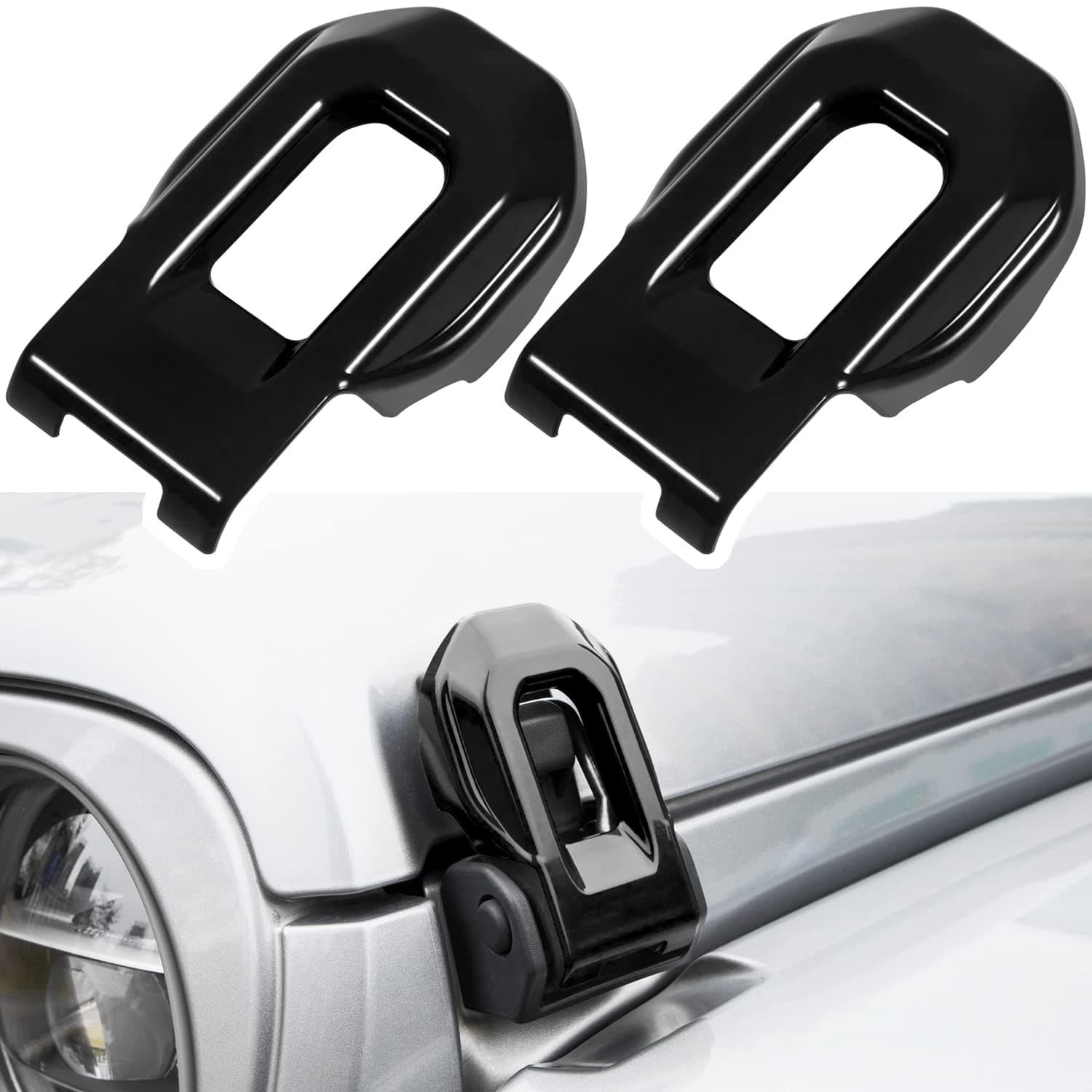 E-cowlboy Hood Latch Lock Catch Brackets Cover for 2018-2022 Jeep Wrangler JL JLU Unlimited Sports Freedom Sahara Rubicon Gladiator JT 2-Door & 4-Door Exterior Accessories Decoration (Black 2PCS)