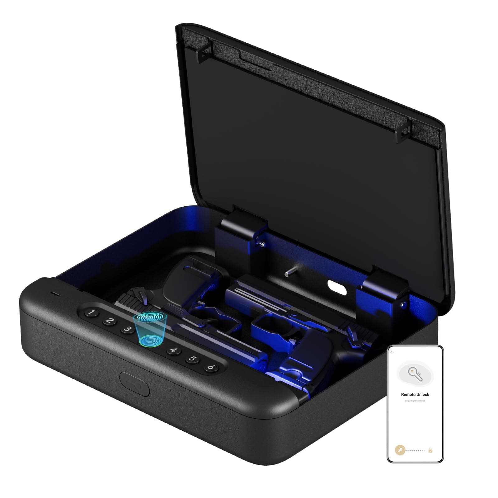 Gun Safe, Biometric Gun Safes For Handgun, Pistol Safe With Fingerprint or Keypad, 4-Quick Access Unlock Gun Case for Firearm, Gun Lock Box For Nightstand Beside with APP Normal Size