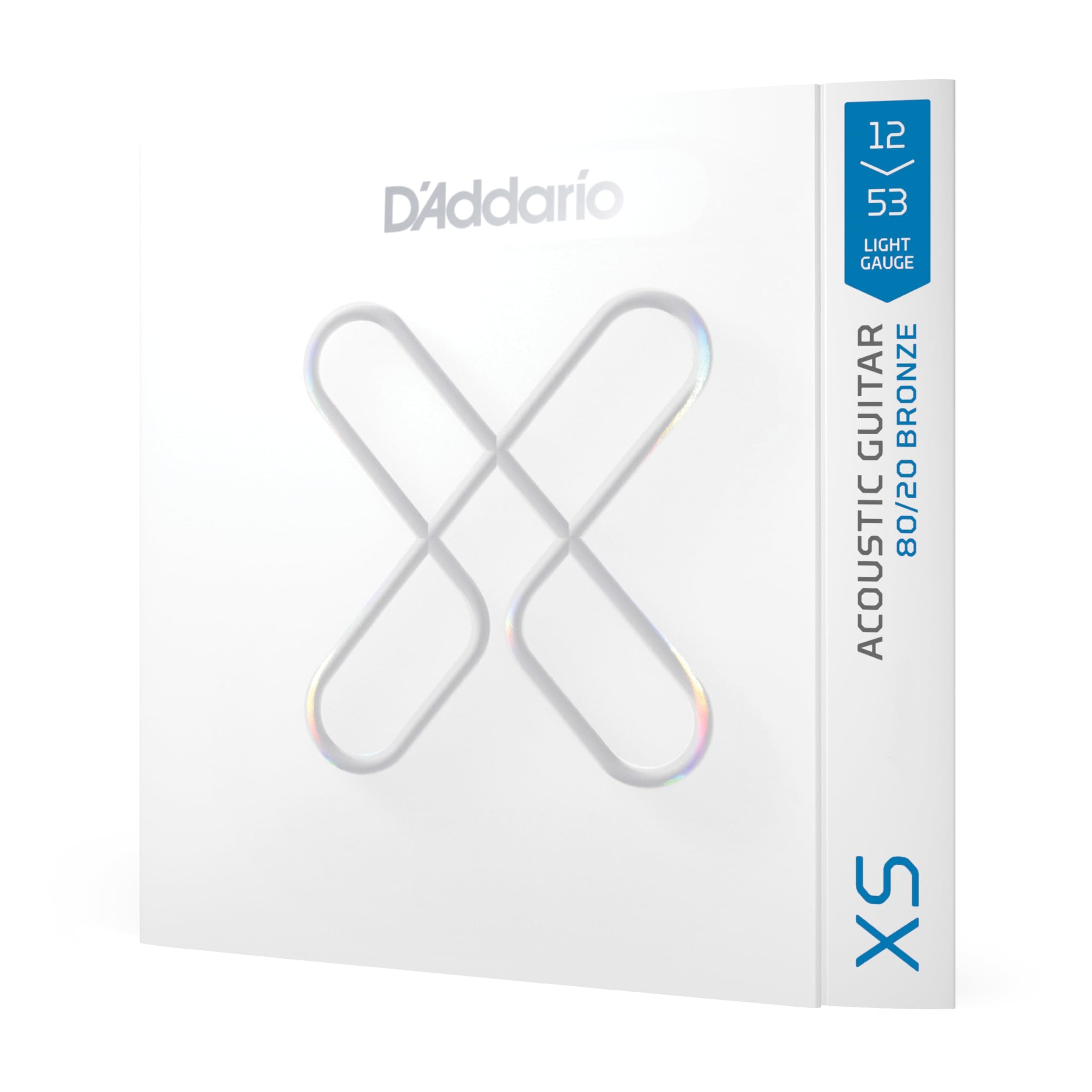 D'Addario Acoustic Guitar Strings, XS 80/20 Bronze Coated, XSABR1253, Light Gauge 12-53, 6-String Set, Pack of 1