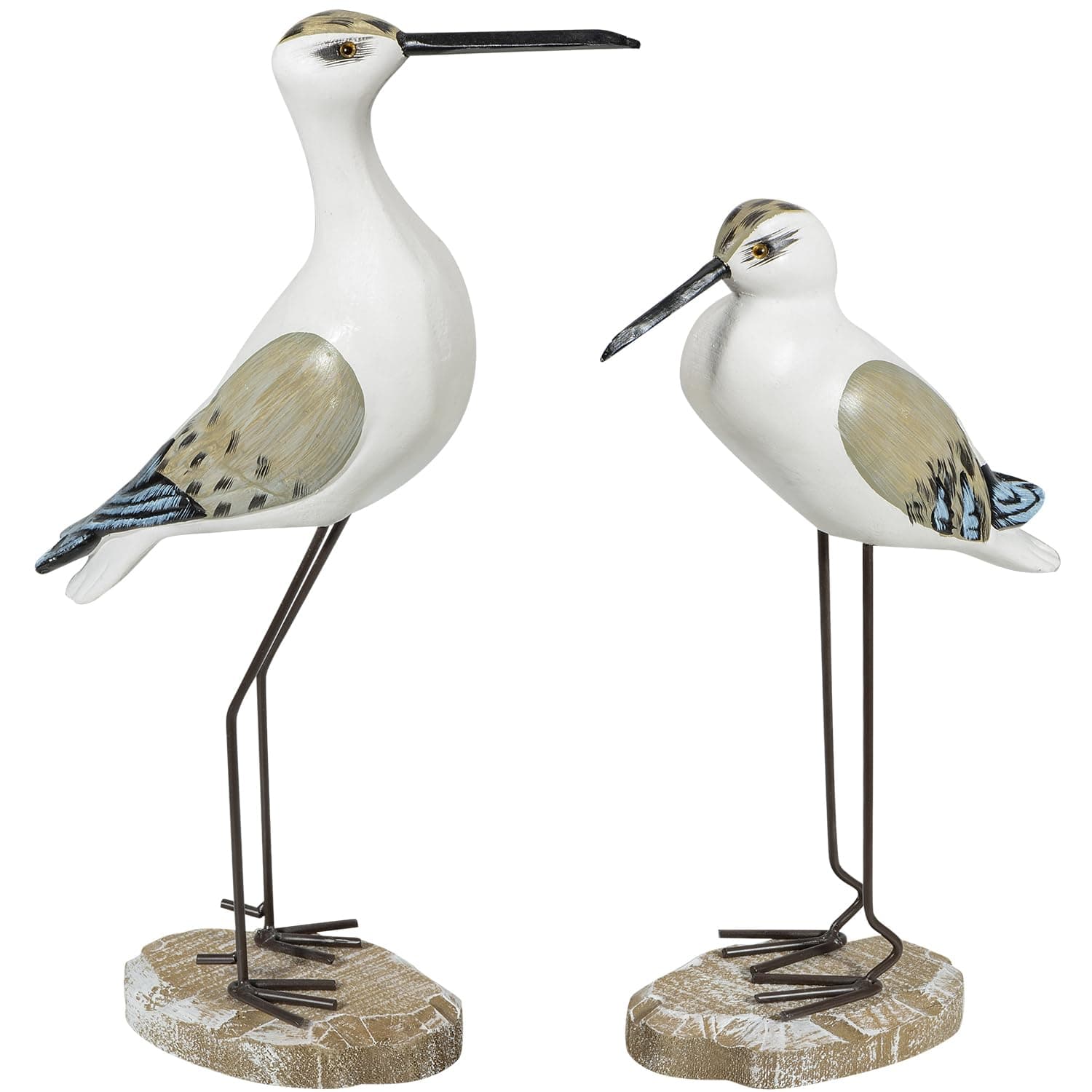 2Pcs Wooden Seagull Figurines, Mediterranean Style Bird States Ornaments for Beach,Garden, Backyard,Balcony, Living Room Decoration