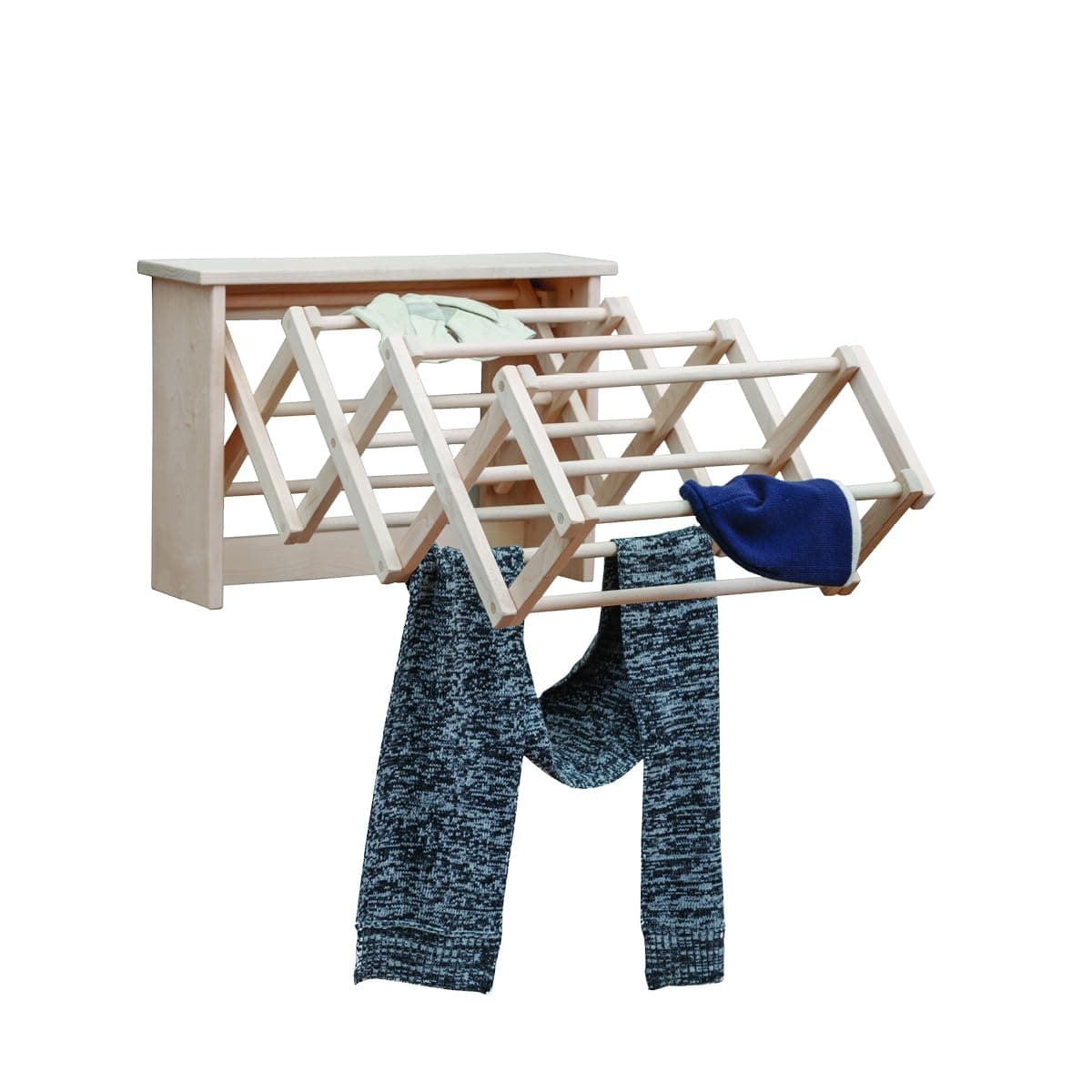 Pennsylvania Woodworks Large Wall Clothes Drying Rack ~ Heavy Duty Solid Maple Hardwood, Folding, Collapses to 25" x 20" x 8", Hand Built in USA, Unfinished