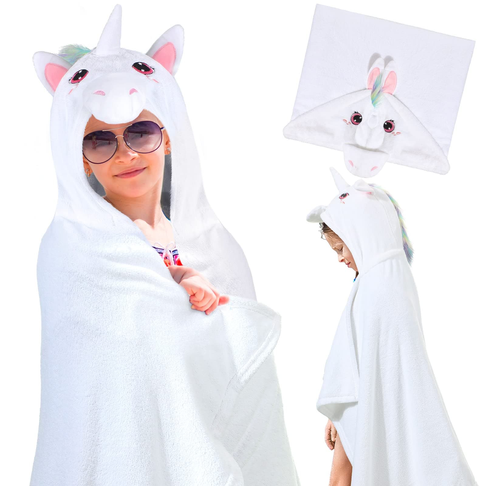 Unicorn Hooded Towel for Kids 30 x 50 Inch Large Soft Absorbent Cotton Beach Bath Towel with Hood for Kids Baby Toddler Unisex Girls Boy
