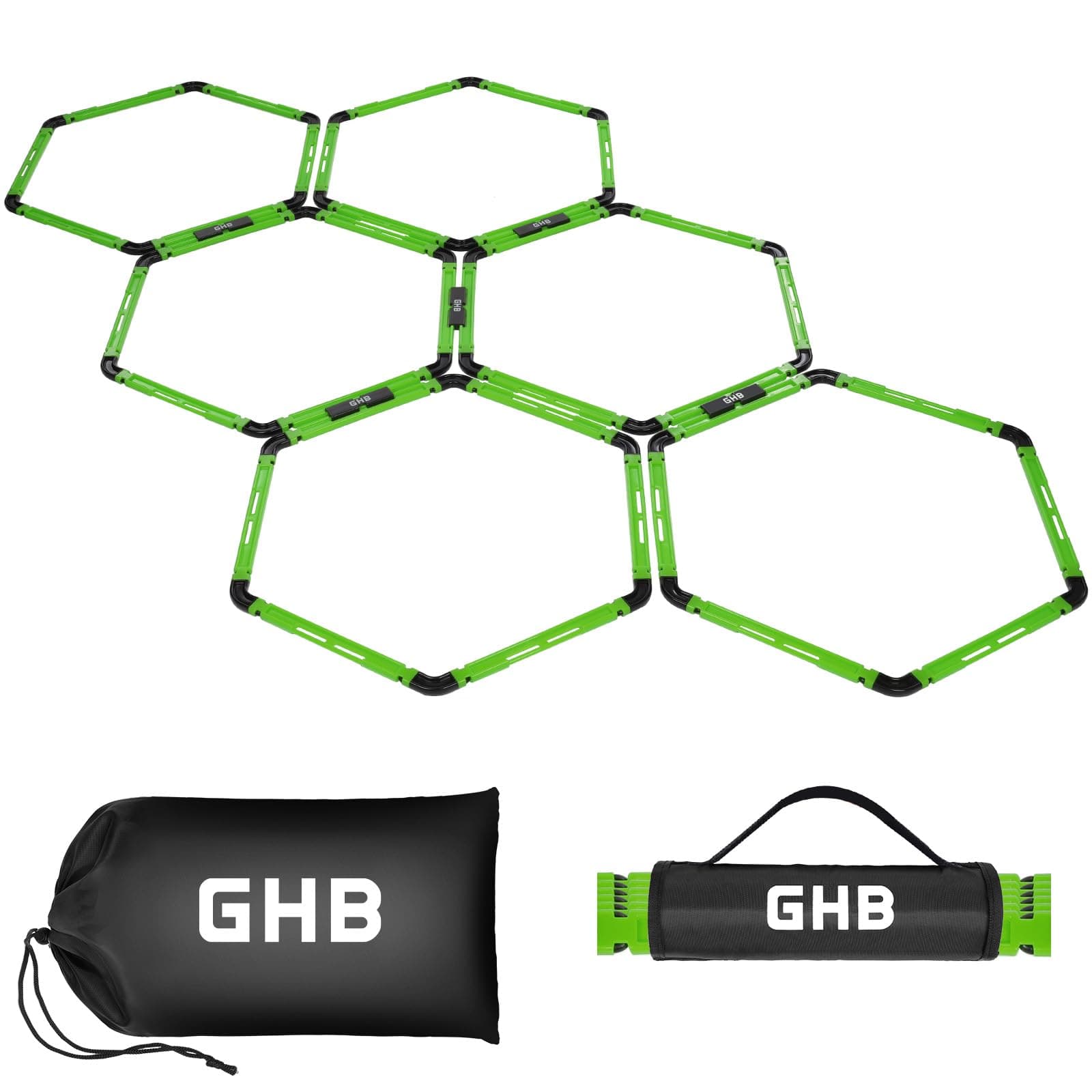 GHBHex Agility Rings Speed Rings with Carrying Bag 6 Set Portable Hexagon Rings, Agility Hurdles for Agility Footwork Training (Green)