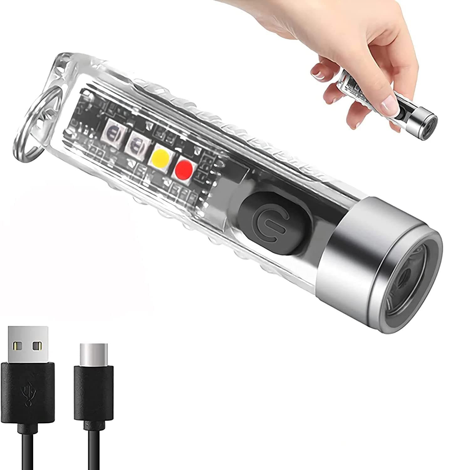 Mini LED Flashlights, USB Rechargeable Small Keychain Flashlight, High Lumen Bright EDC Small Handheld Flash Light, Waterproof, 11 Modes of Main and Side Light, for Daily Using, Camping, Hiking, etc