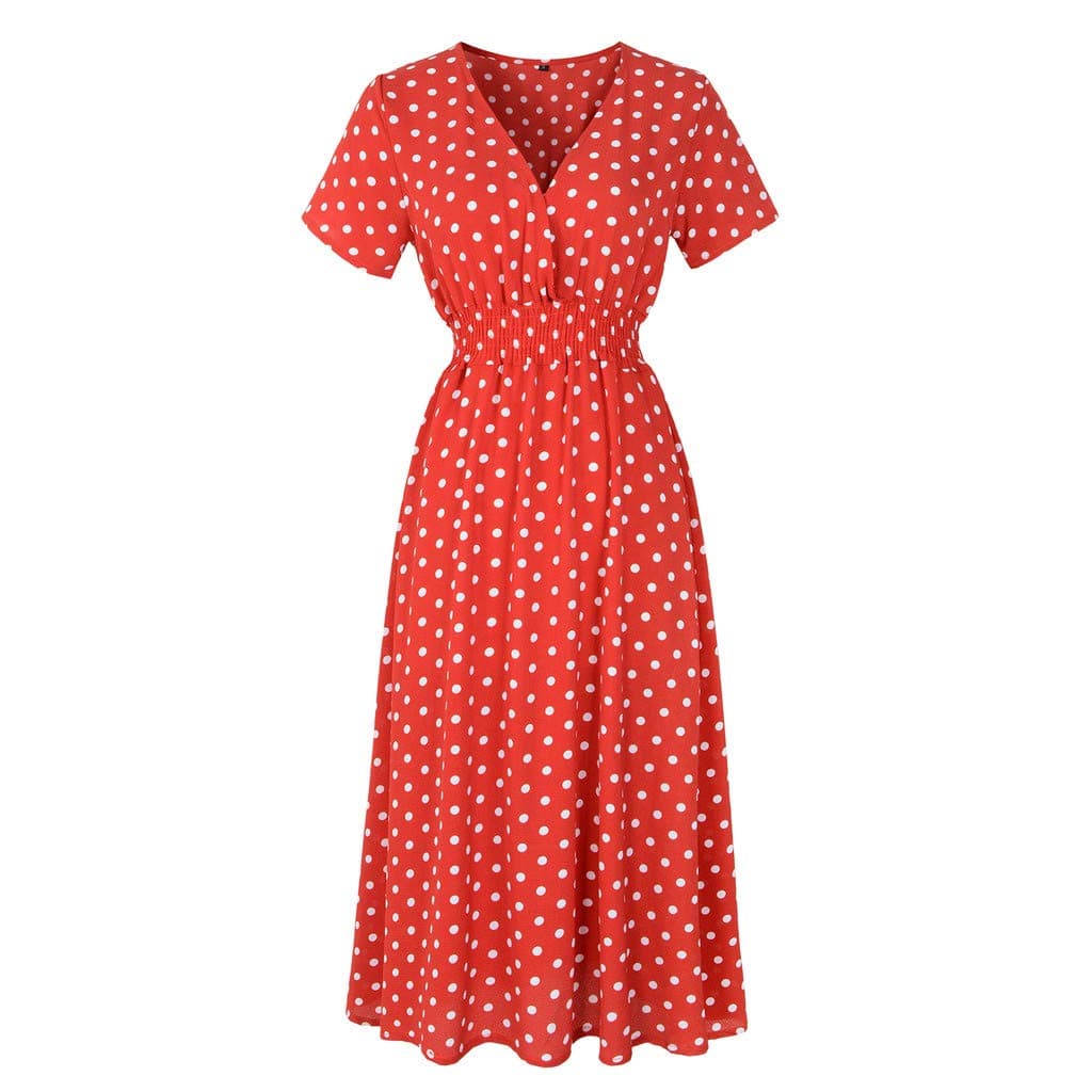 Summer Beach Dresses for Women,Vintage Evening Wedding Sexy Prom Party Cocktail Casual Occasion Tunic V Neck Polka Dots Knee Length Dress