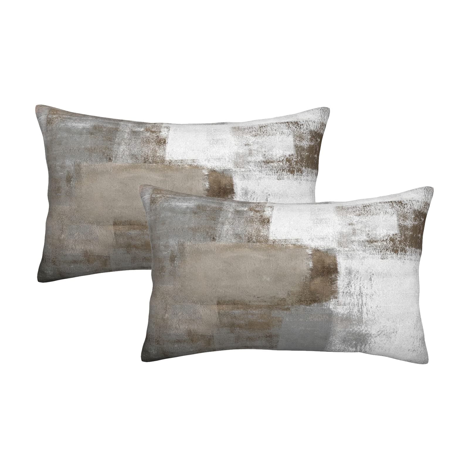 Brown Grey Throw Pillow Covers, Taupe Modern Abstract Art Painting Throw Pillows for Couch, Gray White Pillow Covers 12x20 Inch 2 Pcs Square Cushion Cover Gift for Couch Sofa