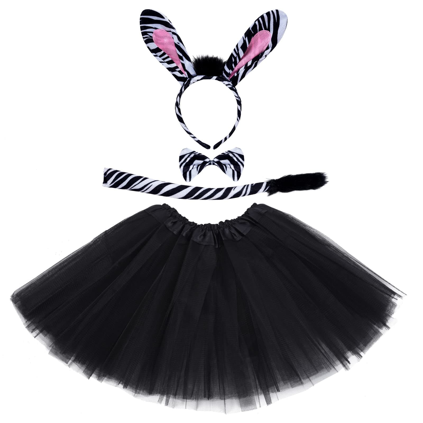 Black Zebra Costume Tutu Set Animal Fancy Dress Costume Kit Halloween Party Dress Up Accessories