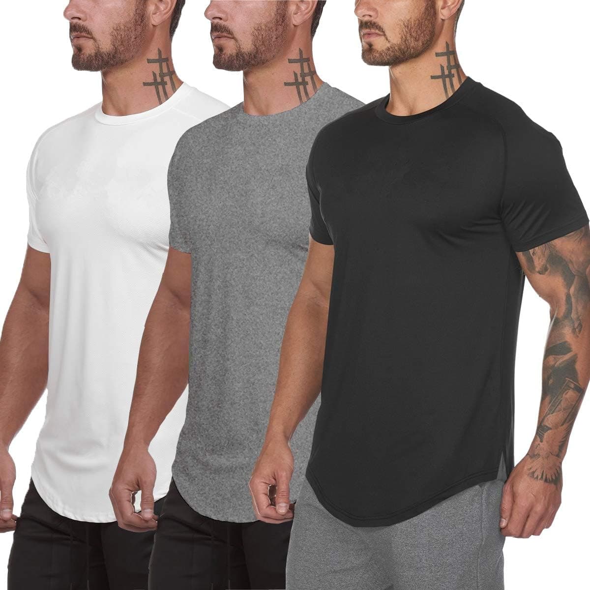 Men's Gym Workout Bodybuilding Fitness Active Athletic T-Shirts Workout Casual Tee 1/3 Pack