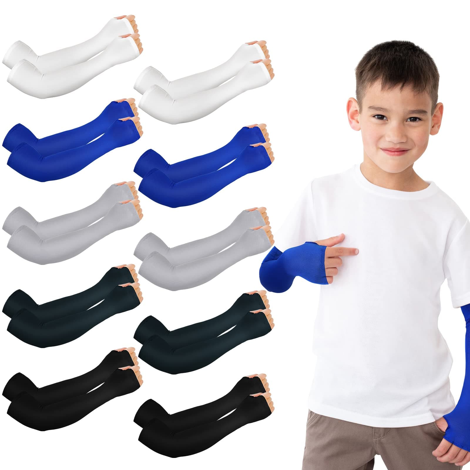 Mepase10 Pairs Arm Sleeves for Kids Arm Sleeves for Boys UV Sun Protection Cooling Sleeves Youth Sport compression Sleeves