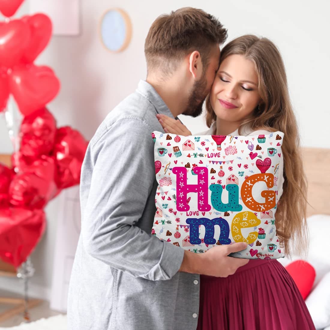 ARCHIES Love Cushion (12x12 inches) with Filler & Greeting Card Combo | Everyday Gift | Romantic Gift for Girlfriend, Boyfriend, Couples | Birthdays | Anniversaries-VPIL201