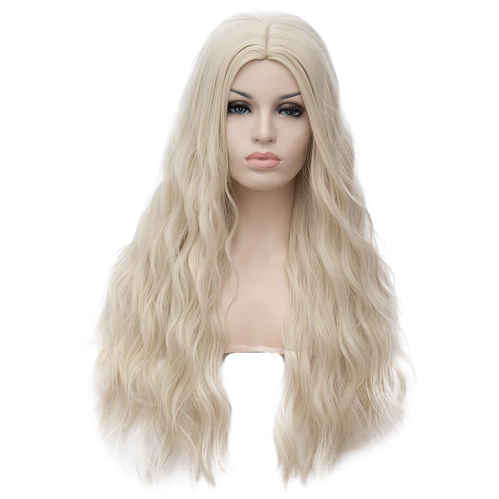 BERON 28" Women Girls Long Curly Fluffy Wig Rose Net with Wig Cap (Light Blonde)