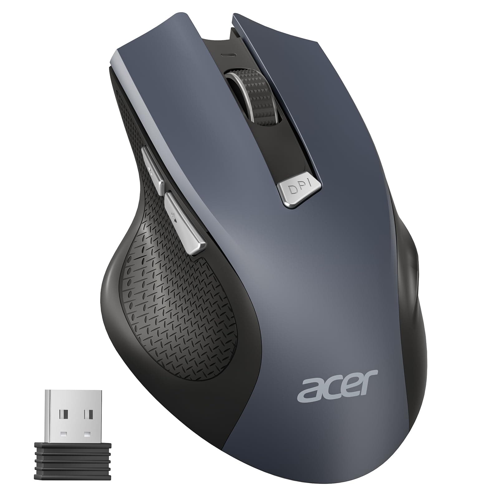 acer Wireless Mouse, 3 Adjustable DPI Ergonomic Computer Mouse 2.4GHz with USB Receiver, 6 Buttons, Cordless Optical Tracking, Battery Indicator, Portable Mice Wireless for Laptop, PC, Desktop, Mac