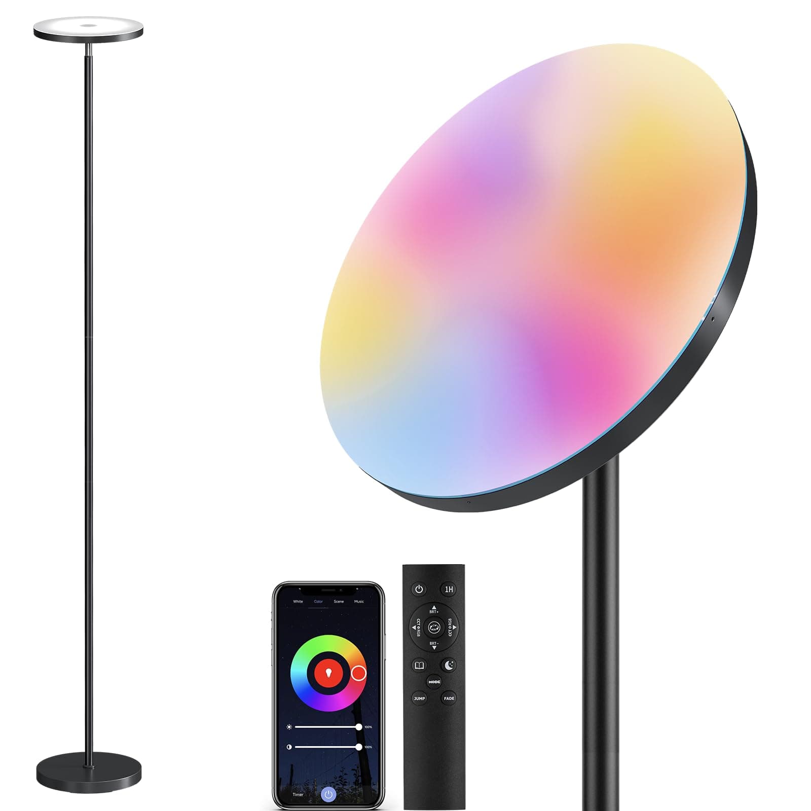 SUNMORY Smart RGB Floor Lamps for Living Room, 32W Bright LED Floor Lamp with APP and Remote Control, Tall Standing Lamp with Stepless Dimmable, Modern Torchiere Corner Lamp for Bedroom, Gaming Room