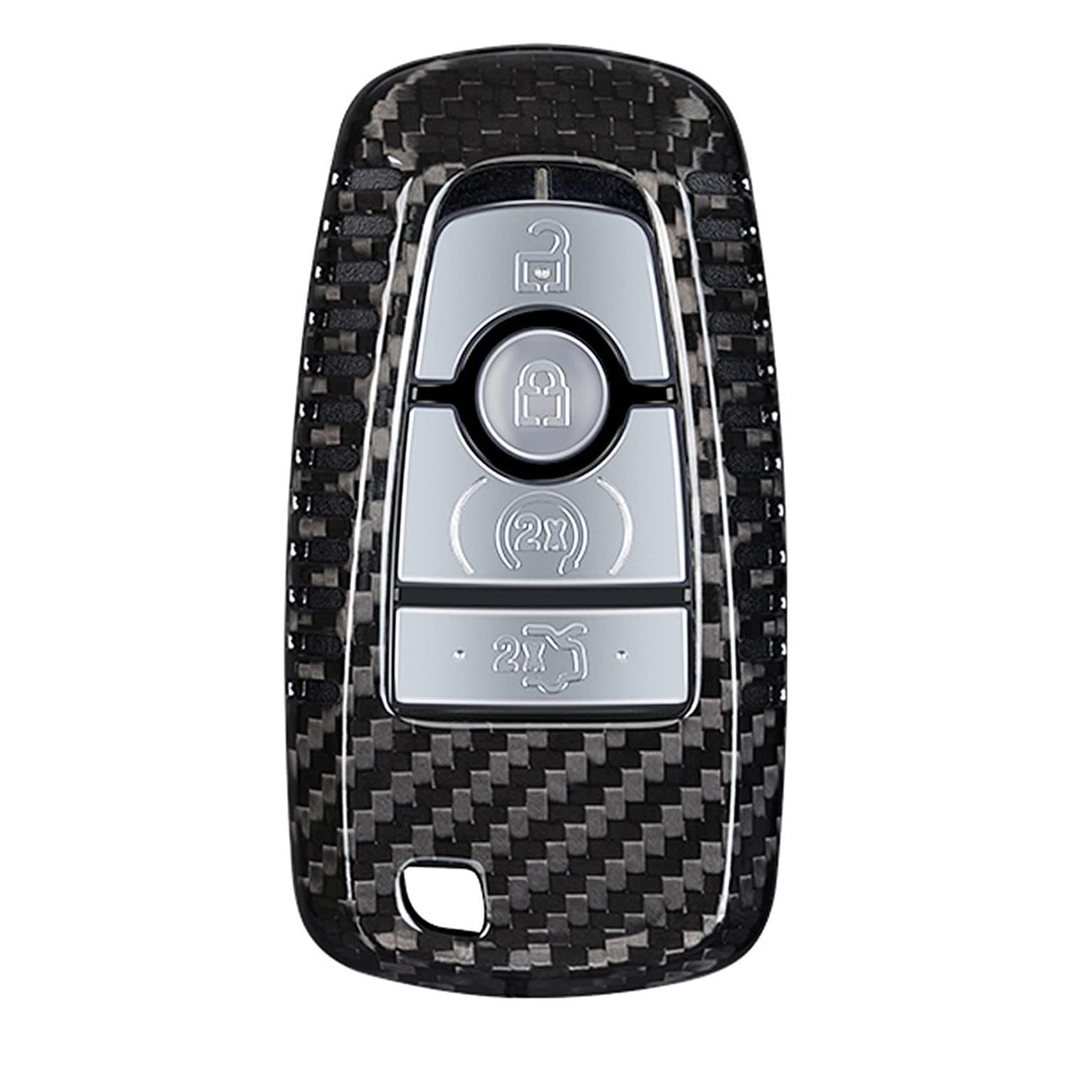 Carbon Fiber Key Fob Cover For Ford Key, For Ford Ecosport Edge Escape Explorer F-150 Raptor F-250 F-350 F-450 F-550 Fusion Mondeo Mustang Ranger, Light Glossy Key Fob Protection Case - Black