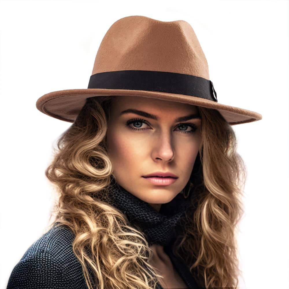 LADYBROFelt Wide Brim Fedora Hats for Women Men, with Band Belt Buckle, Adjustable