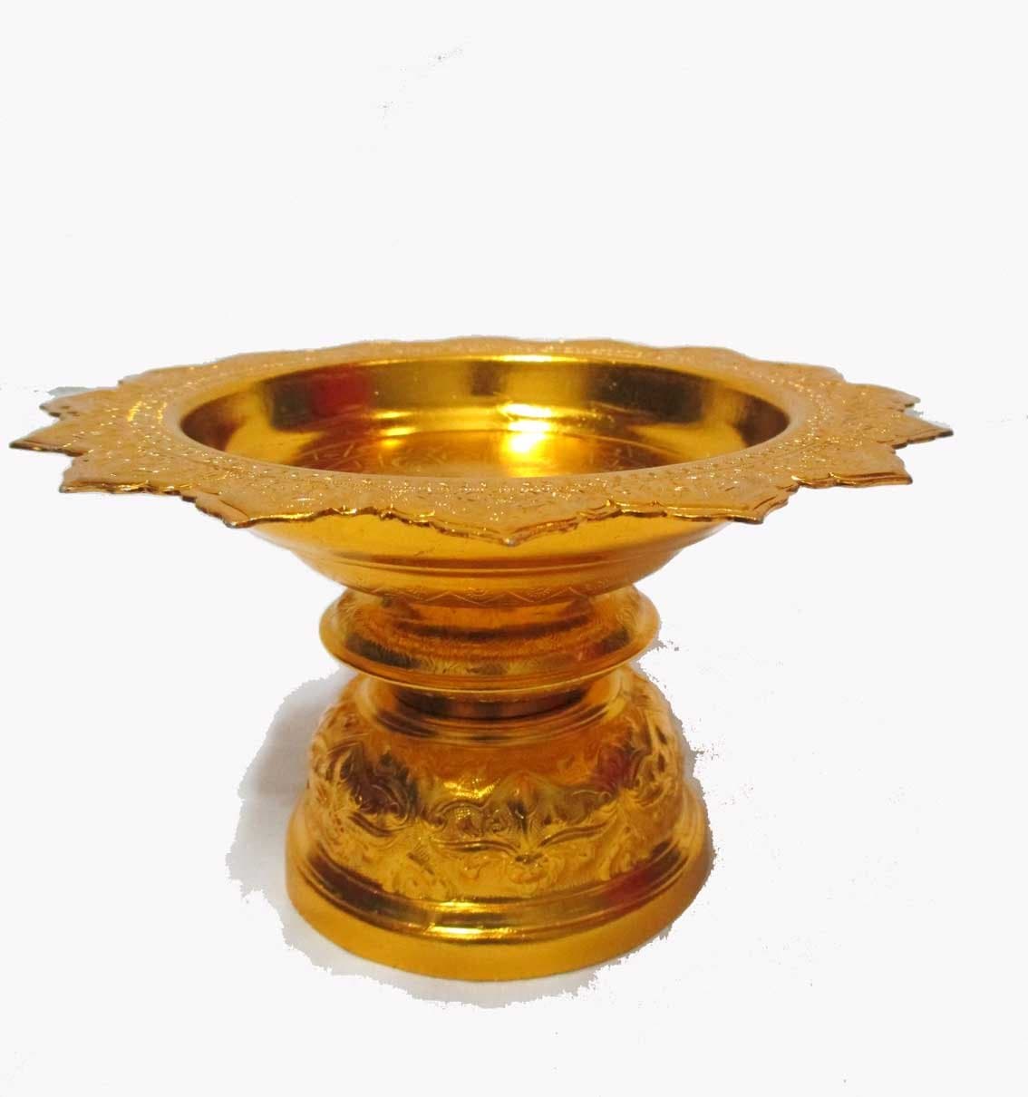 Worship Offering Tray with Pedestal to Buddha Altar /7"Gold