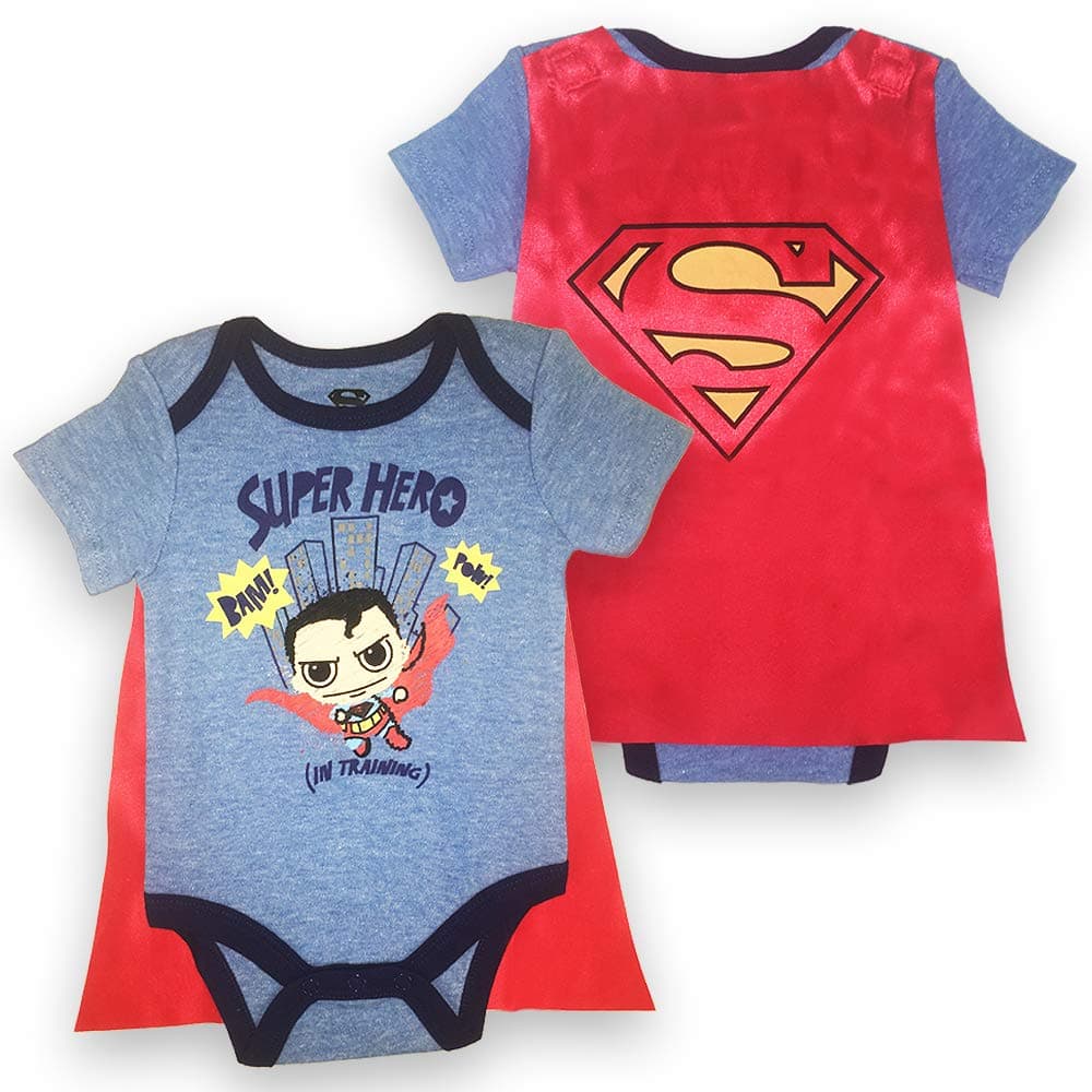 DC Comics Boys Baby Superman Onesie with Cape - Superman Infant Short Sleeve Bodysuit