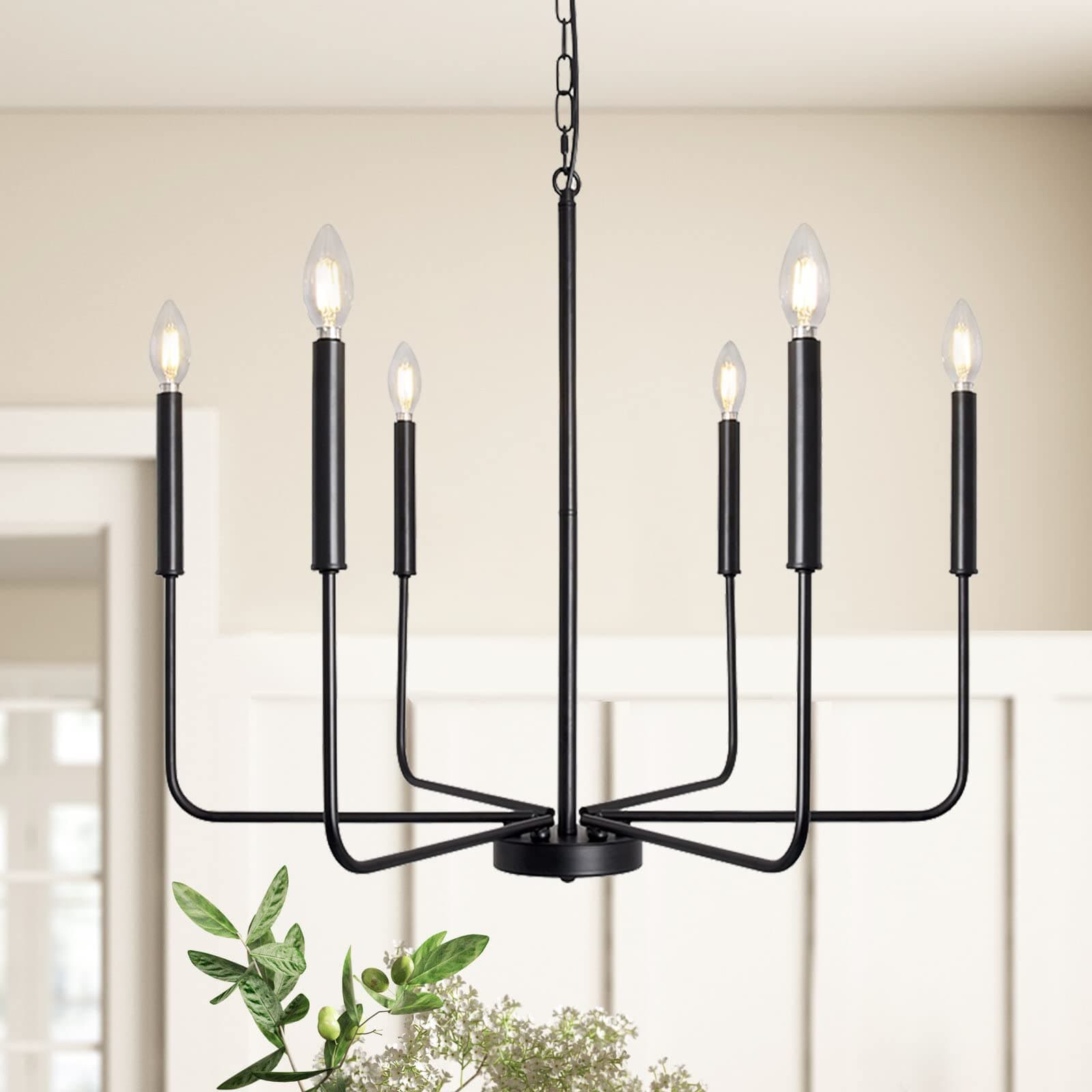 ANKYLHUA Black Chandelier 6 Light Farmhouse Chandelier Ceiling Lights Fixtures Industrial Iron Chandeliers for Dining Room, Living Room, Kitchen Island, Foyer