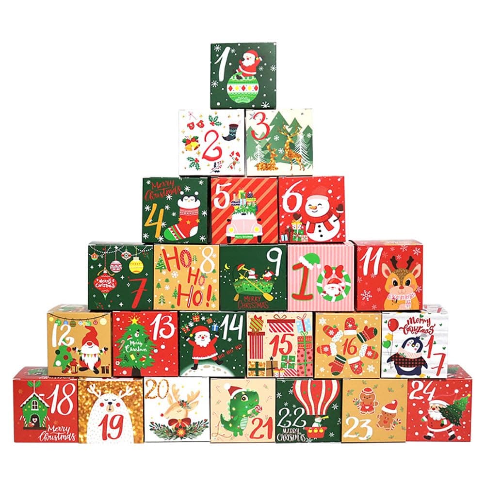 DERANQIIUA Christmas Gift Box, 24 Days Advent Calendar Lvory Board Paper Advent Countdown Gift Boxes for Kids and Family (Cardboard)