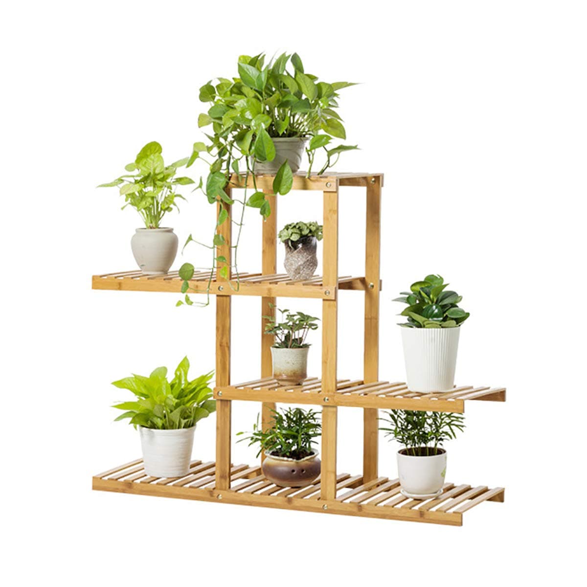 Cestbella Bamboo Flower Plant Stand, 4 Tier Plant Display Storage Rack Plant Shelves Anticorrosive Flower Pots Holder Multiple Plants Shelf Organizer 98x81x28cm Indoor Outdoor for Garden Patio Balcony