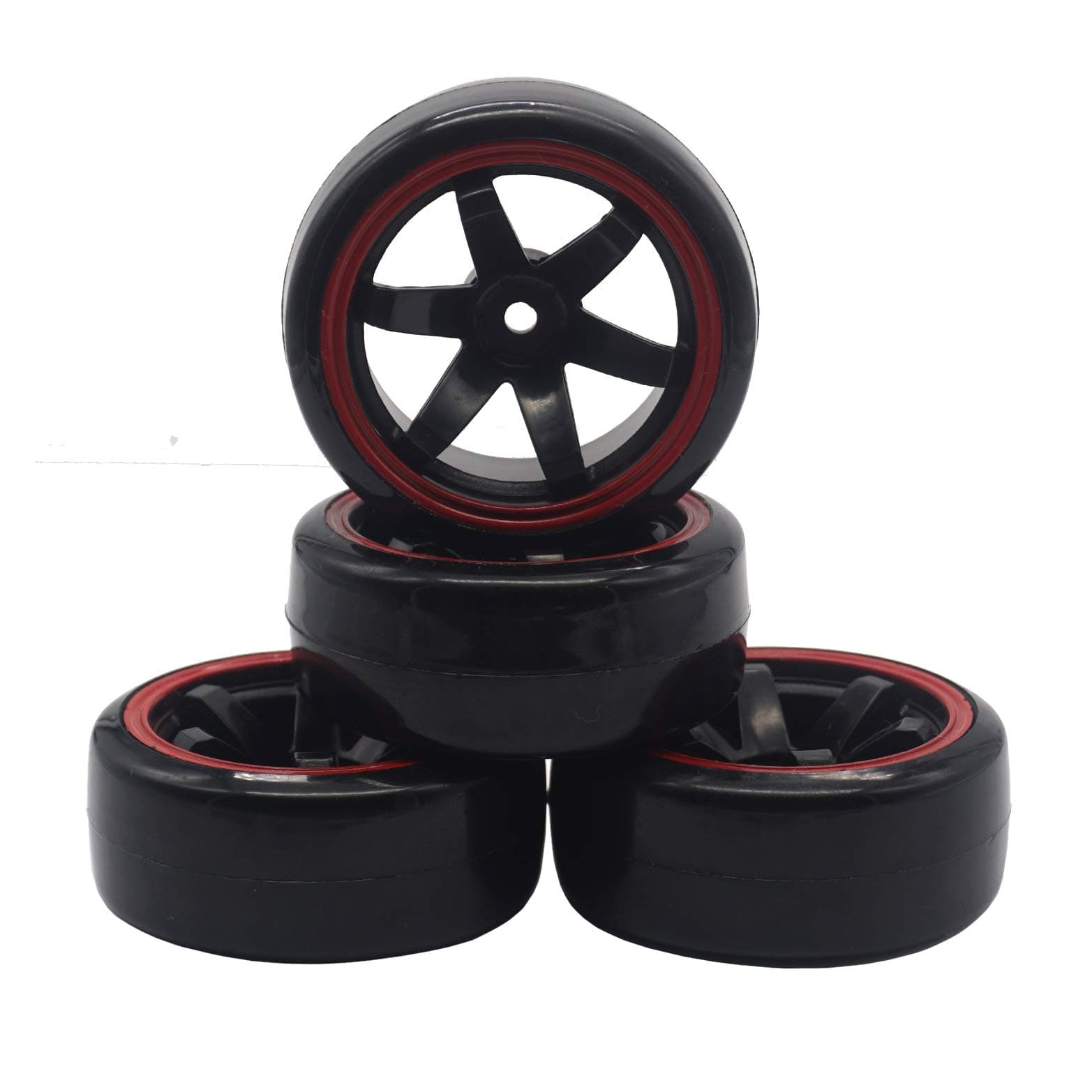 Share Goo 4Pack OD 2.44" RC Drift Tires Set,RC Hard Plastic Tyres & Wheel Rims 12mm Hex Compatible with Traxxas HSP Tamiya Kyosho HPI Redcat 1/10 On-Road Racing Drifting RC Car