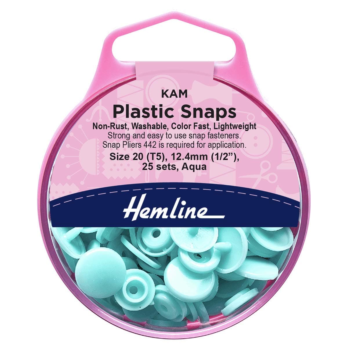 KAM Plastic Snaps: 25 x 12.4mm Sets: Aqua