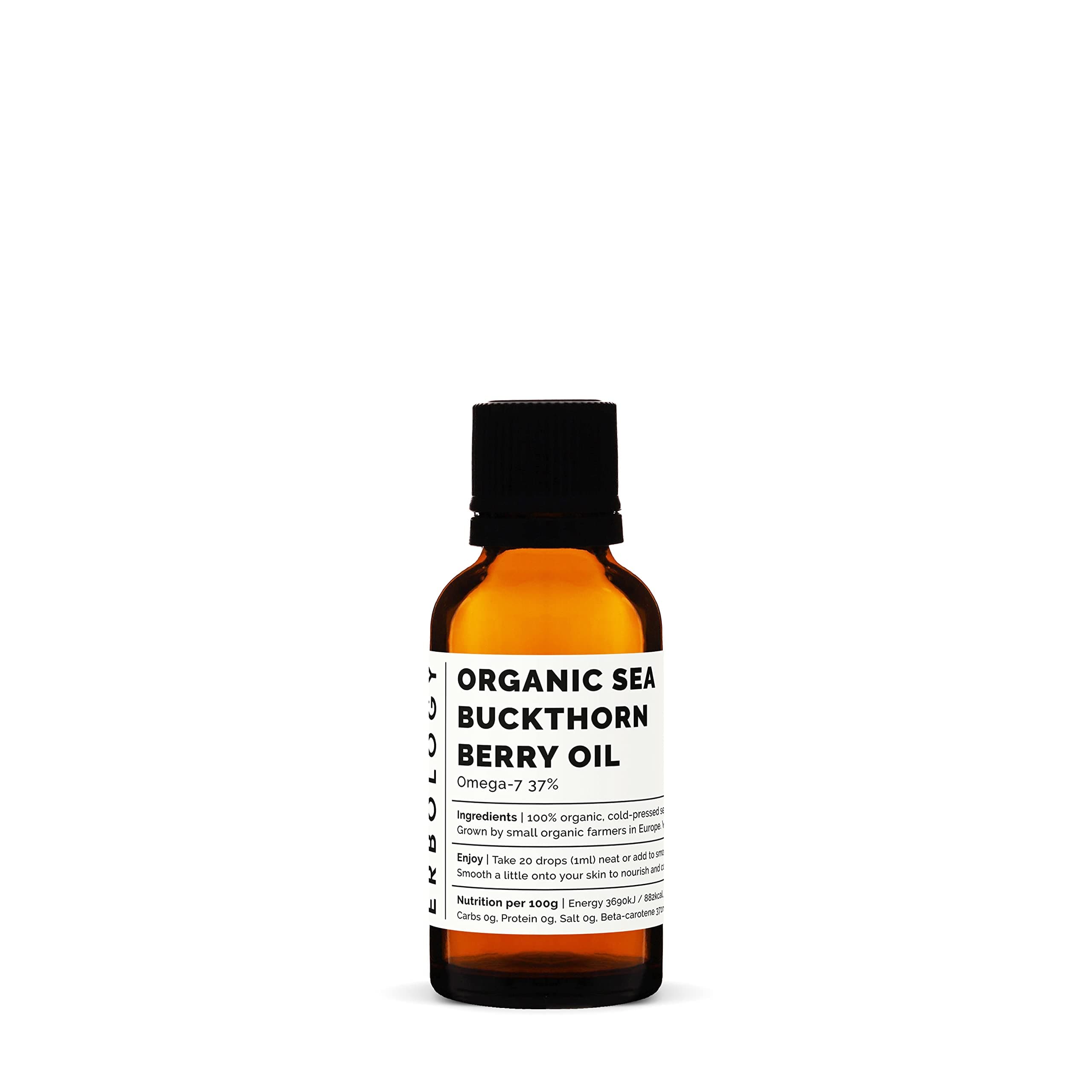 100% Organic Sea Buckthorn Oil 30ml - Cold-Pressed 50:1 - Premium Quality - Rich in Omega-7 and Beta-carotene - Straight from Farm - Non-GMO - No Additives or Preservatives - Recyclable Glass Bottle