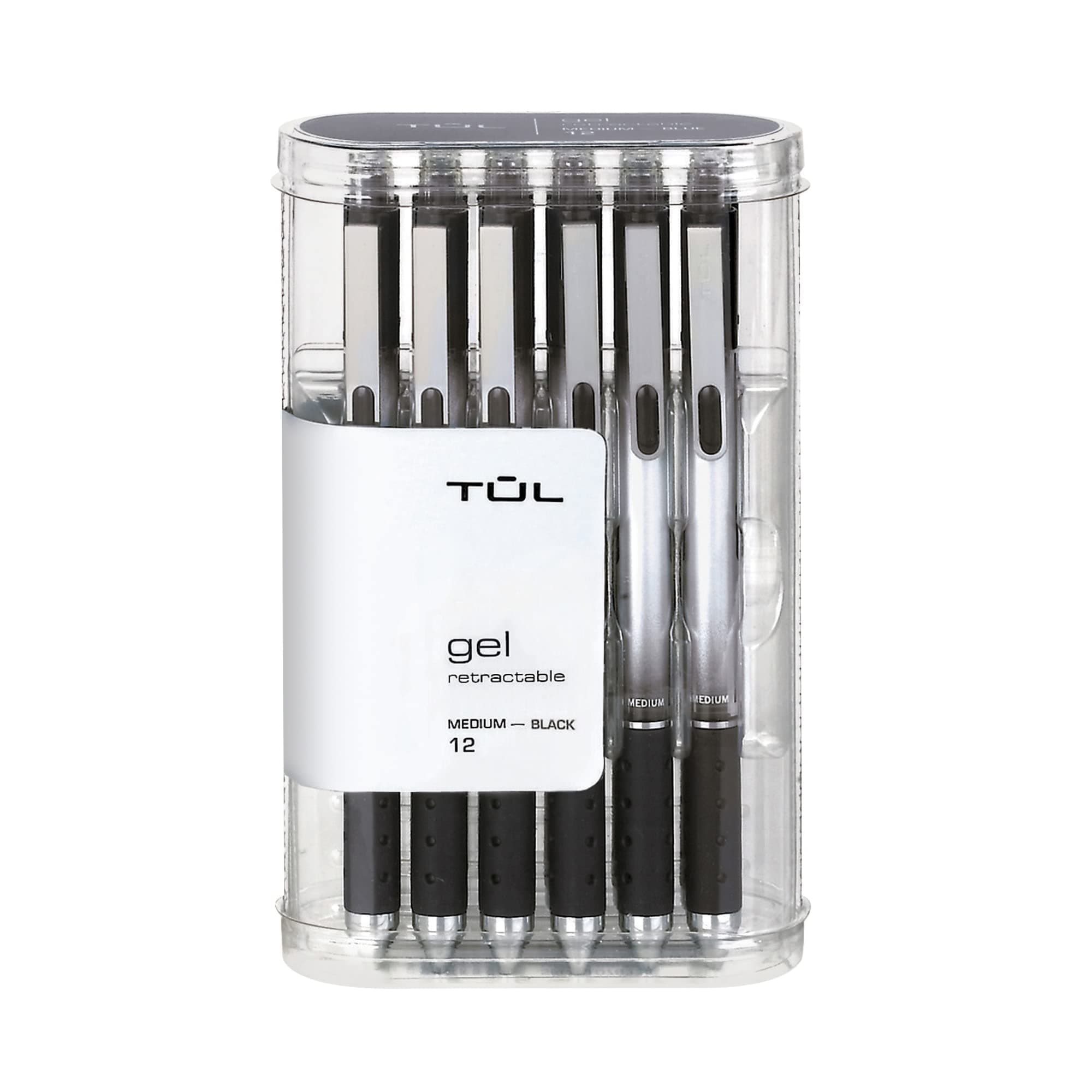 Gel Pens, Retractable, Medium Point, 0.7 mm, Gray Barrel, Black Ink, Pack Of 12