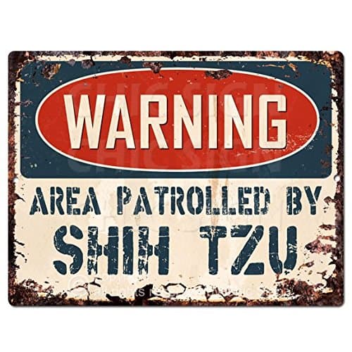 Warning Area PATROLLED by Shih TZU Chic Sign Vintage Retro Rustic 9"x 12" Metal Plate Store Home Room Wall Decor Gift