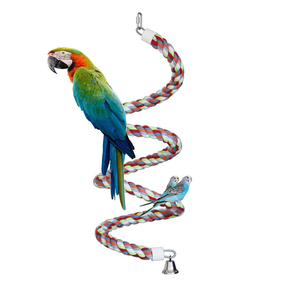 Kintor Rope Bungee Perch Bird, 83inch Pure Natural Colorful Bead Cage Chewing Toys for Small Medium Parrot (83inch Length)