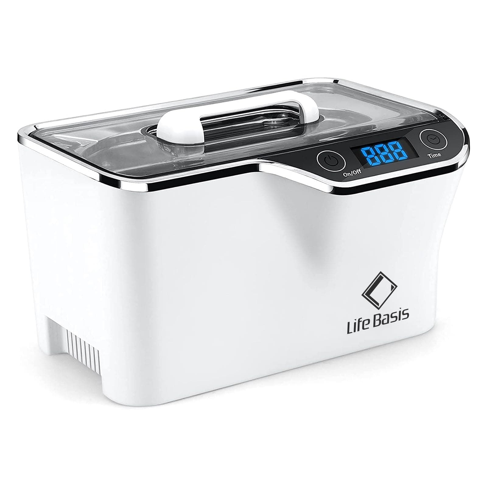 LifeBasis Ultrasonic Jewelry Cleaner, Professional 45kHz Ultrasonic Cleaner Machine 20 Ounces (600ML) with Digital Timer, Watch Holder Ultrasonic Glasses Cleaner for Ring, Coin, Watch, Denture -White