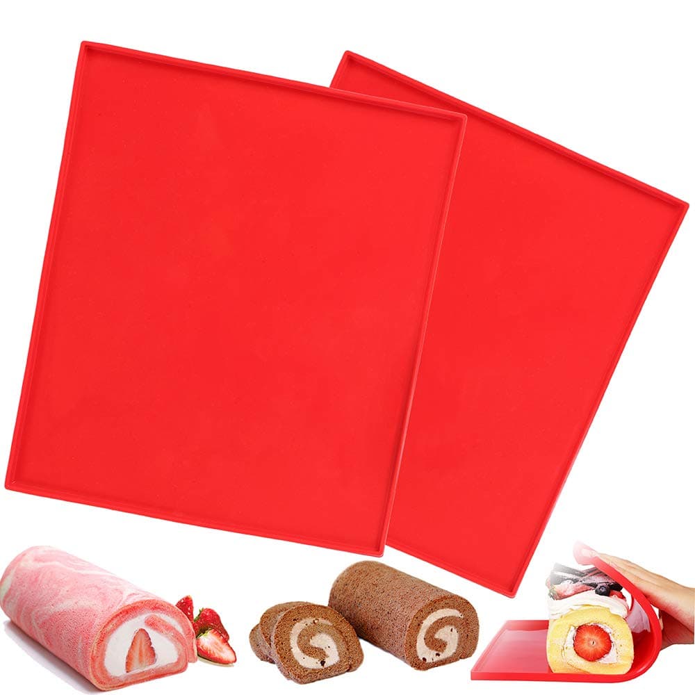 Luck Love 2 Pcs Swiss Roll Cake Mat Flexible Baking Tray Jelly Roll Pan Silicone Cookies Mold Bakeware