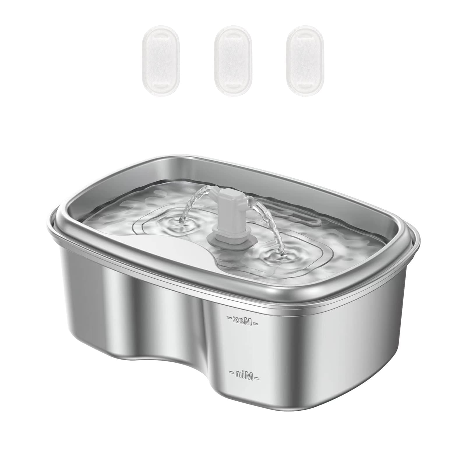 Bento Cat Water Fountain Stainless Steel 2-Way Spout, 2L/67oz Cat and Dog Fountain with Ultra Quiet Pump and 3 Carbon Filters, Dishwasher Safe, Pet Water Dispenser for Cats and Dogs