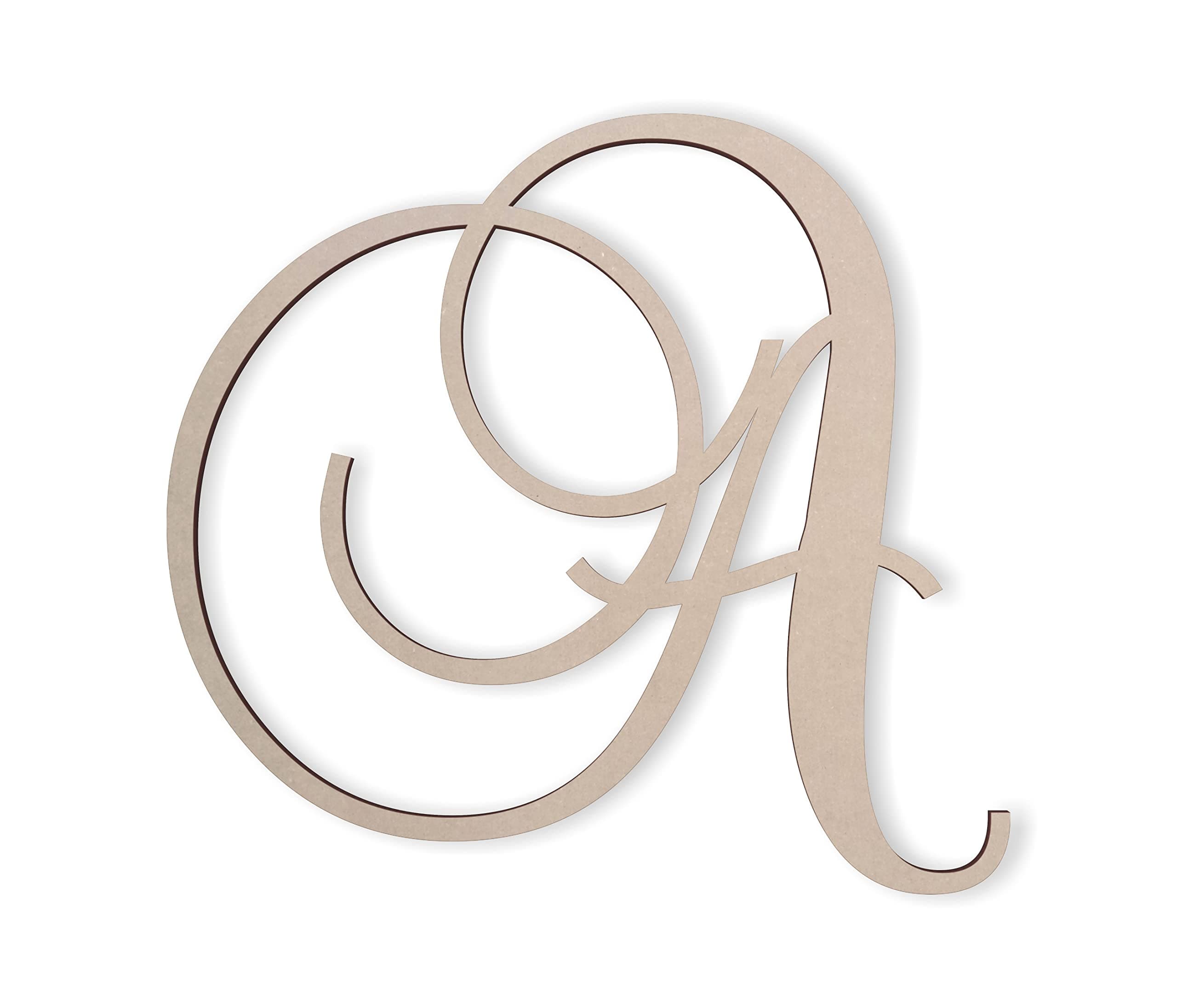 Jess and Jessica Wooden Letter A, 16" Long x 1/4" Thick – Large Wooden Letters for Wall Decor, Unfinished Monogram Cursive Large Letters for Wall Decor or Kids' Nursery Design - Brock Script Font