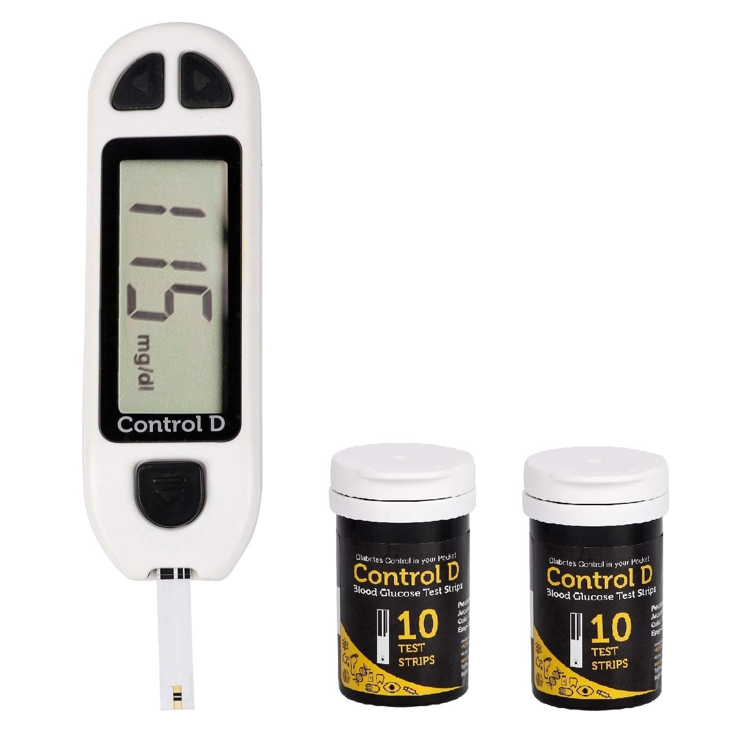 Control D Blood Glucose Monitor Glucometer with Pack of 20 Strips, White