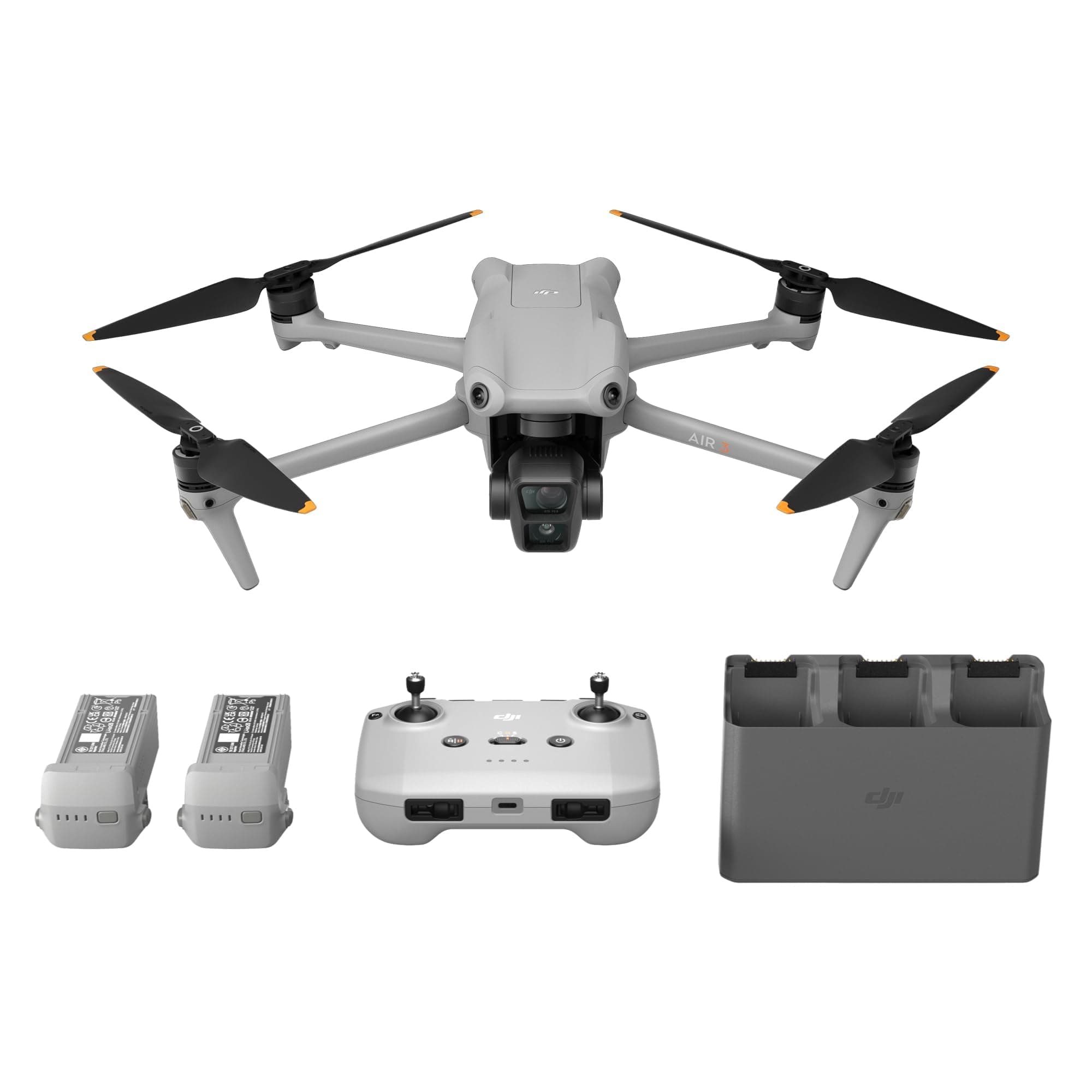 Air 3 Fly More Combo with RC-N2 Remote Controller, Drone with Camera 4K, Dual Primary Cameras, 3 Batteries for Extended Flight Time, 48MP Photo, Camera Drone for Adults, FAA Remote ID Compliant