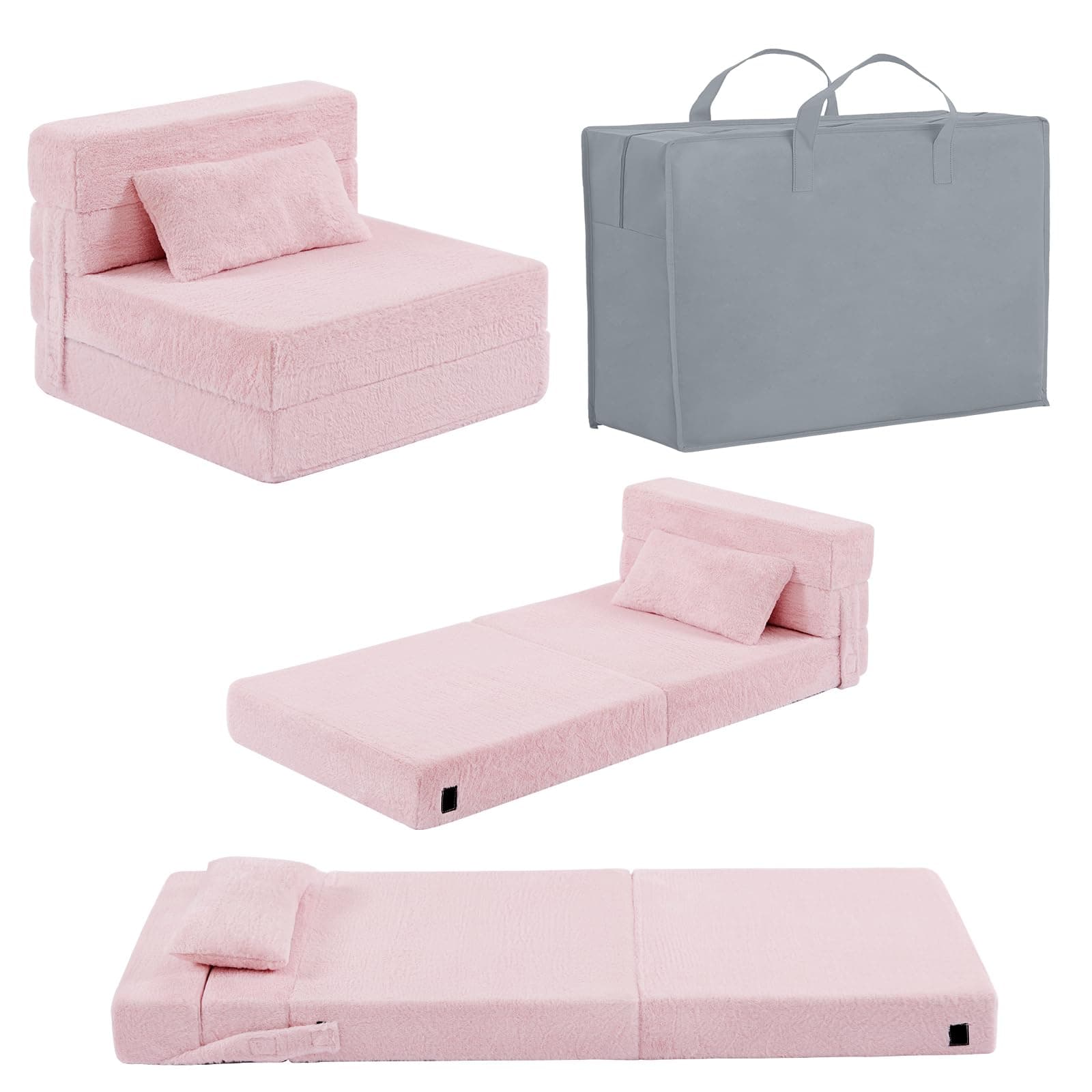 Folding Sofa Bed Floor Mattress for Kids with Pillow, Toddler Washable Folding Floor Nap Mat for Daycare, Child Fold Up Sofa Futon Chair Bed with Storage Bag for Playroom, Camping