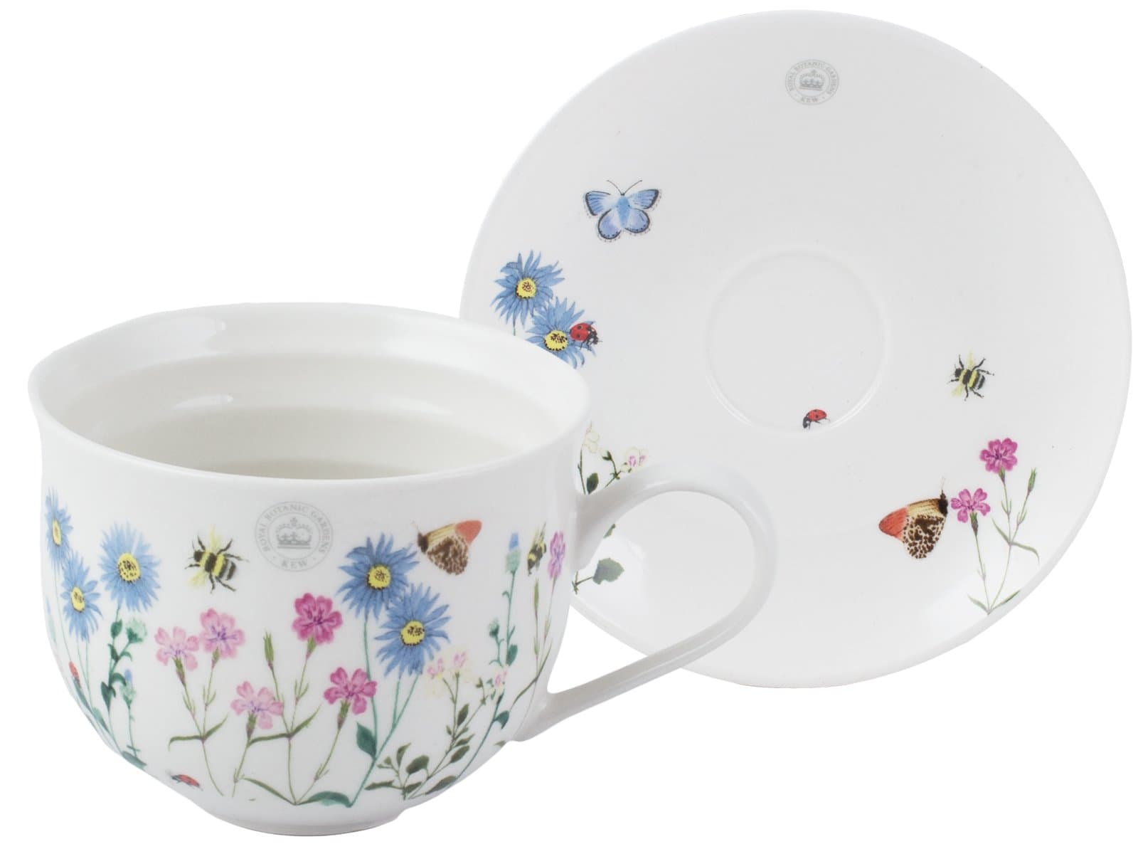 Royal Botanic Gardens, Kew “Meadow Bugs” Ceramic Cup and Saucer by Creative Tops, 270 ml (9 fl oz)