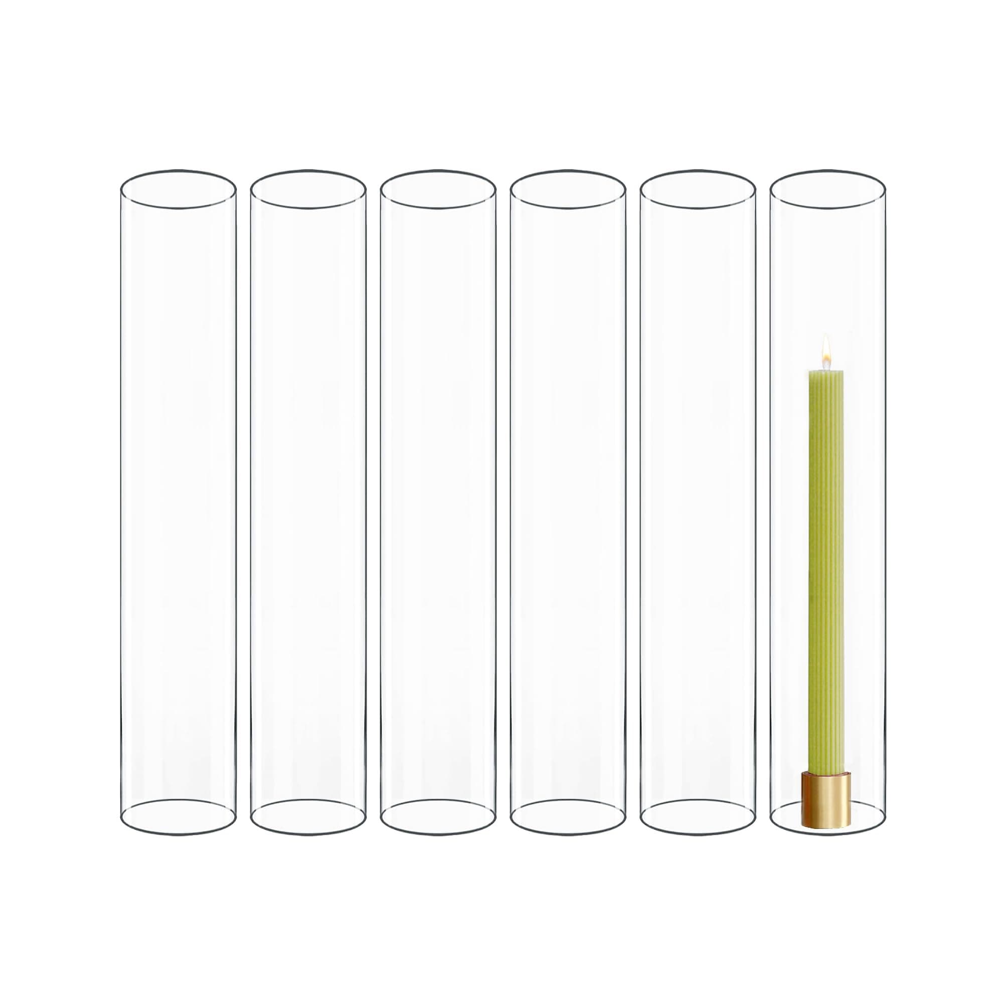 CYS EXCEL 6 PCS (H:14" D:2.5") Open Ended Clear Glass Hurricane Candleholder Tube Lamp Shade Open Flame Candlestick Holder Chimney Tube Cover Bottomless Cylinder