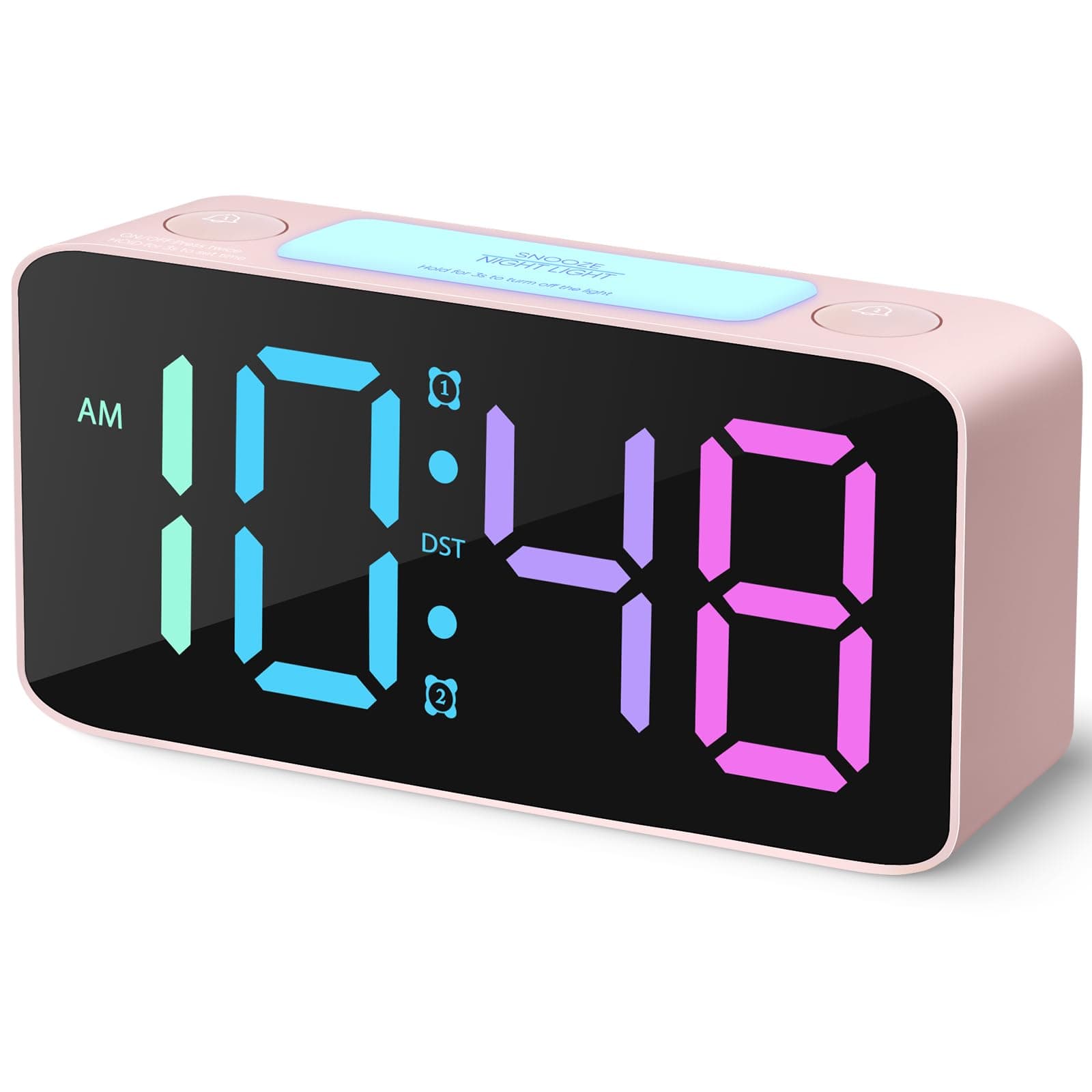 Cadmos Super Loud Alarm Clock for Heavy Sleepers Adults,Digital Clock with 7 Color NightLight,Adjustable Volume,USB Charger,Small Clocks for Bedrooms Bedside,ok to Wake for Kids,Teens (Pink+RGB)