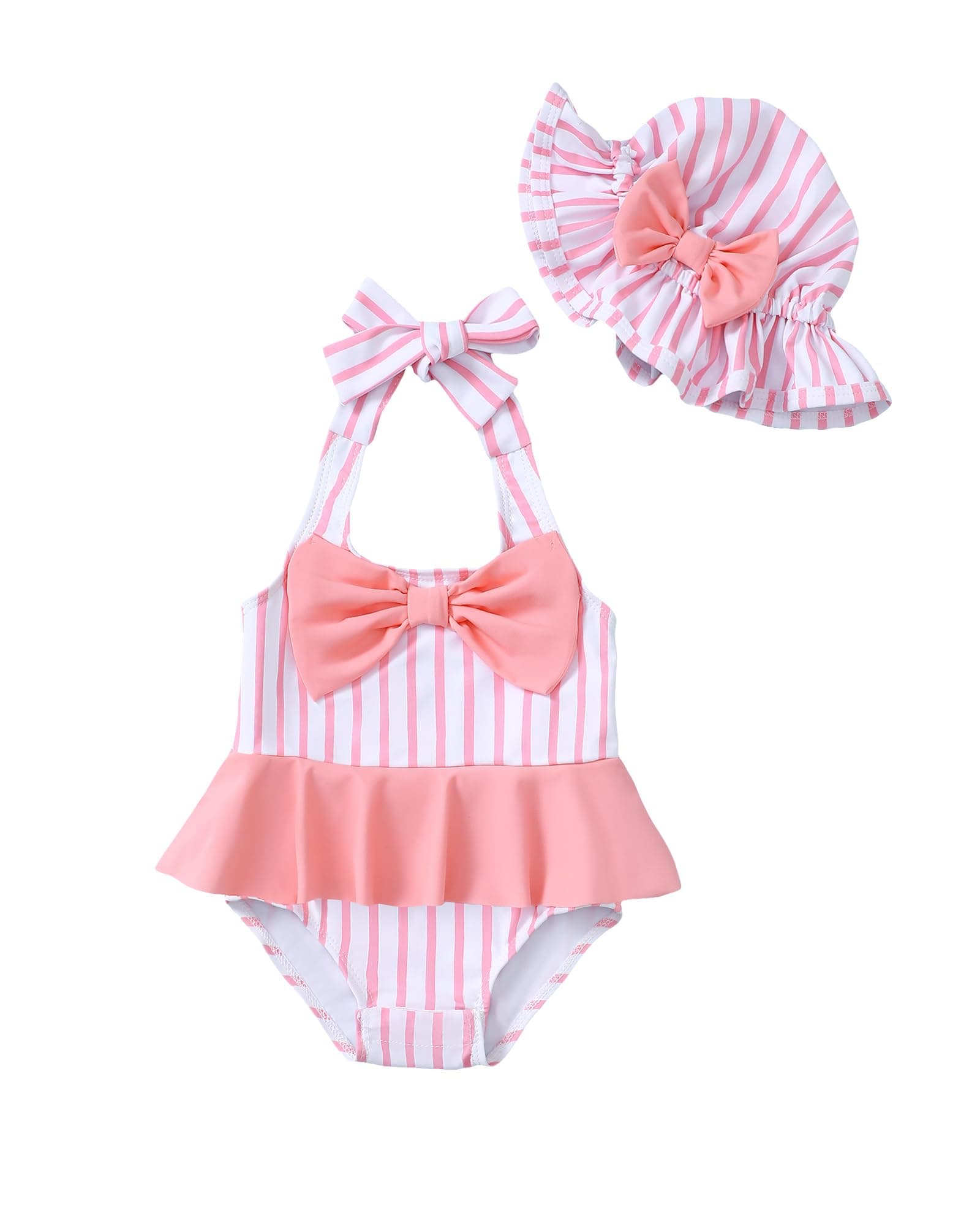 Baby Girl Swimsuit Newborn One Piece Bathing Suit Bow Tie Bikini Tankini Infant Swimwear with Hat