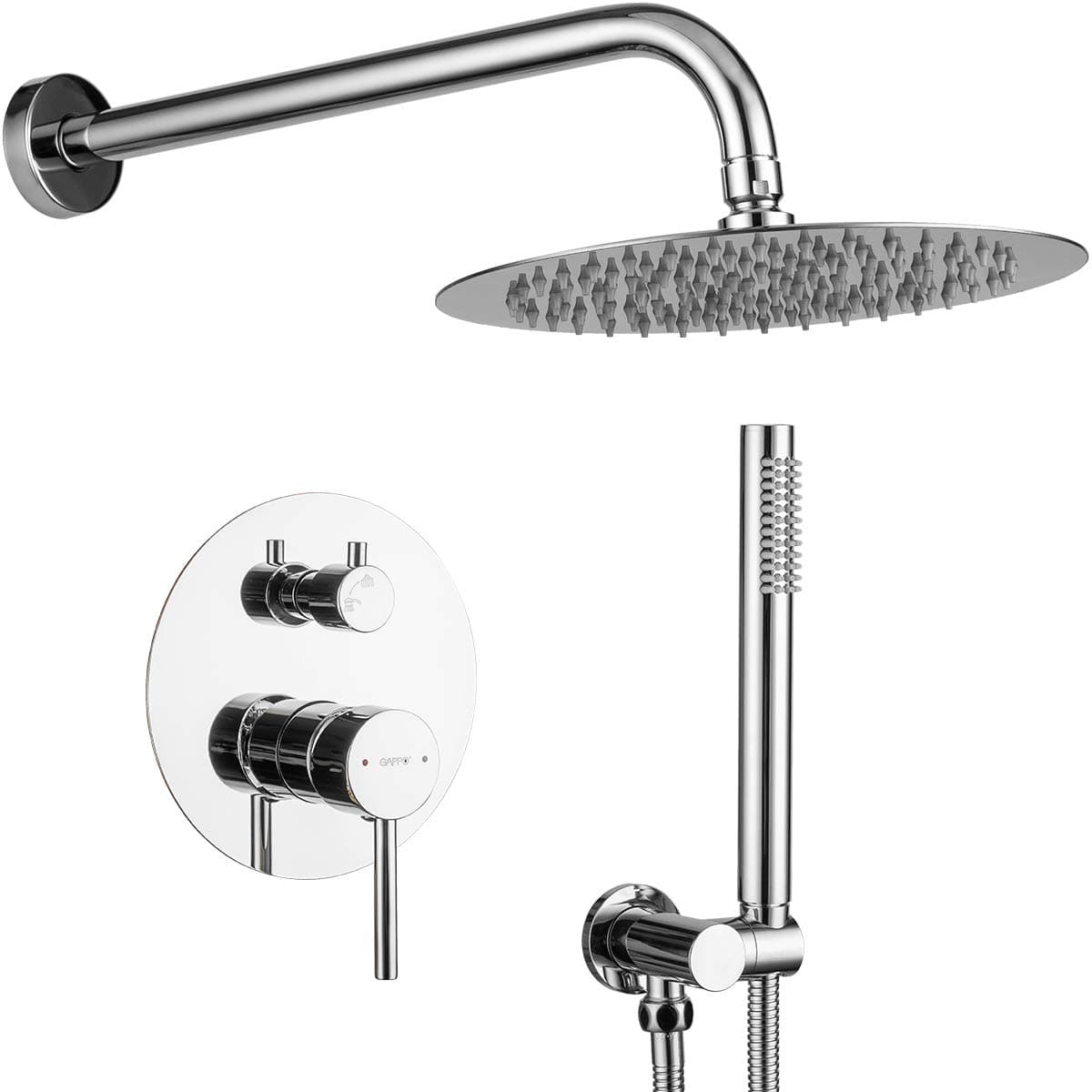Rain Shower System Polished Chrome GAPPO Wall Mounted High Pressure Rainfall Shower Faucet and Head Combo Set with Handheld Rough in Pressure Balance Valve Included