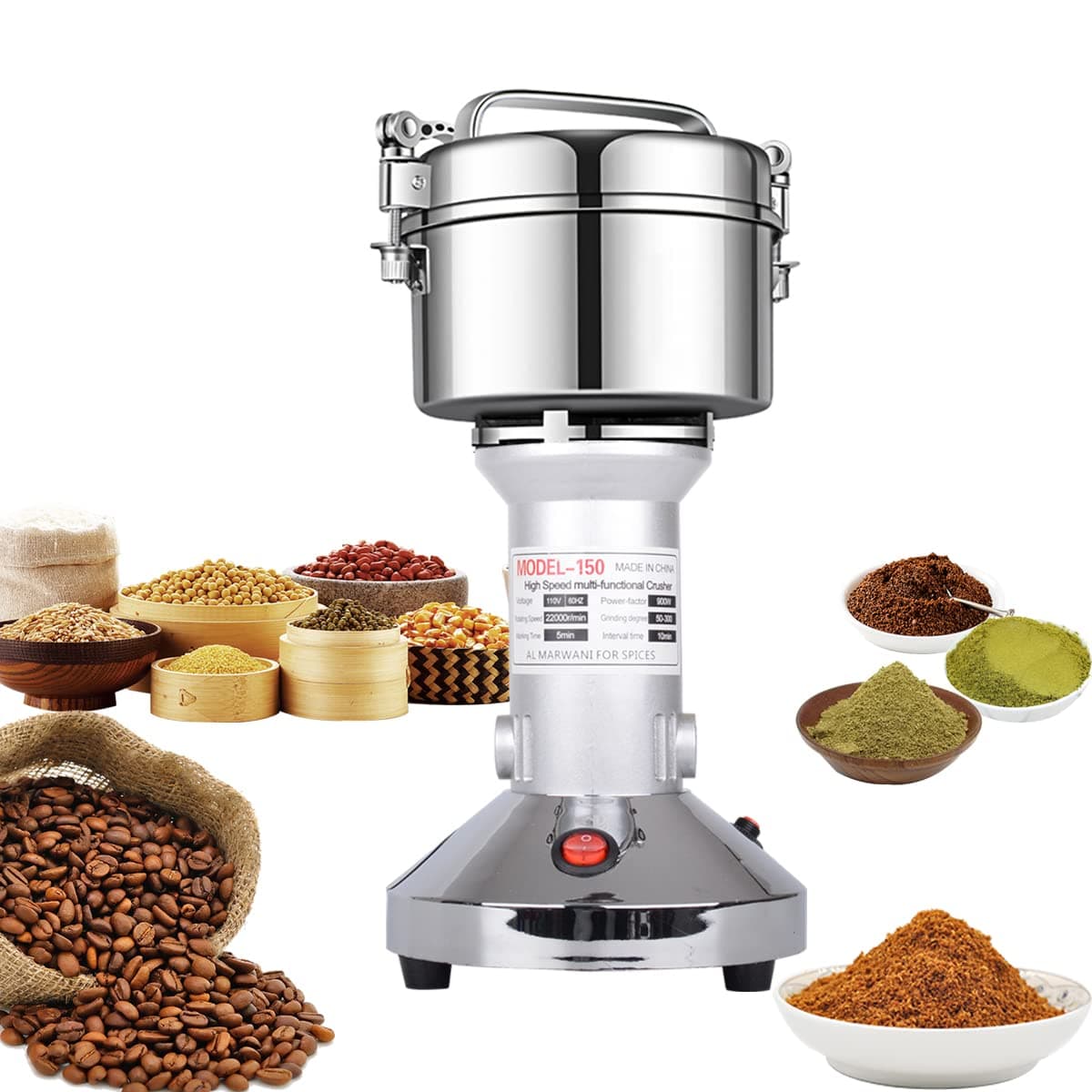 LEJIEYIN Electric Grain Grinder Mil 150g High Speed Stainless Steel, 900W Open-Cover-Stop Protection, for Grinding Various Dried Cereal/Herb/Spice/Nut