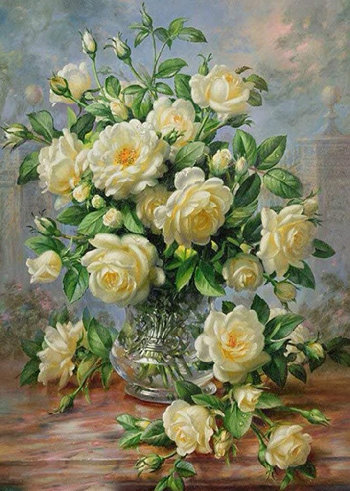 Dorara 5D DIY Diamond Painting Kits, Cross Stitch 5D DIY Diamond Painting,White flowers