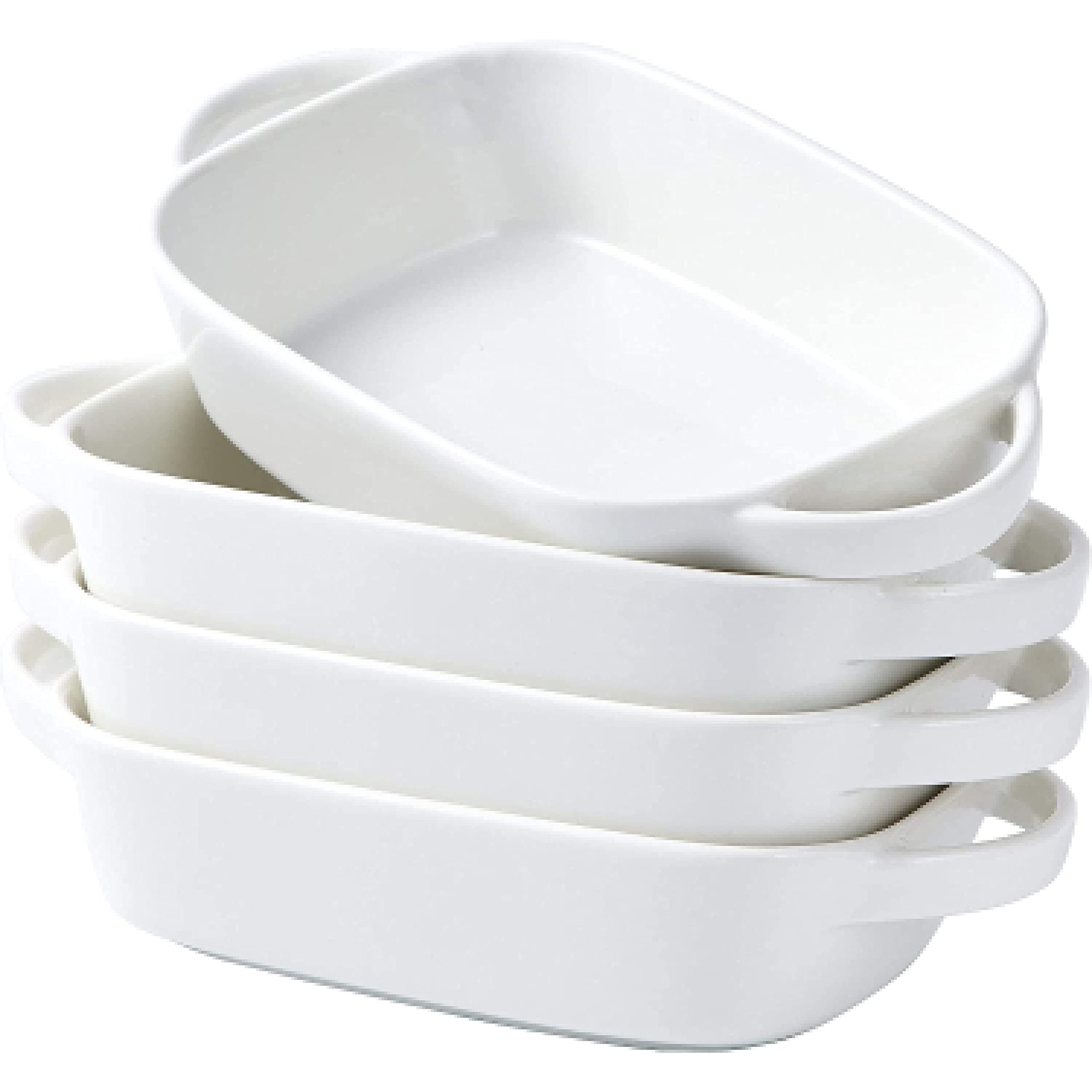 9x5 inch White Baking Pans Set of 4, Ceramic Baking Dish | Pie & Tart Lasagna Pans for Casserole Dish with Lid | Kitchen Baking Dishes for Oven Safe & Porcelain Bakeware for Cooking