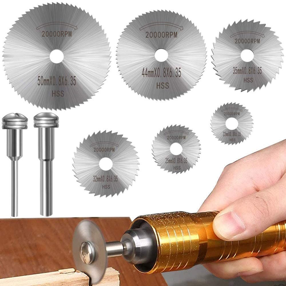 shengbenhao 8Pcs Rotary Drill Saw Blades, Steel Saw Disc Wheel Cutting Blades with 1/8" Straight Shank Mandrel for Dremel Fordom Drills Rotary Tools (Power tools are not included)