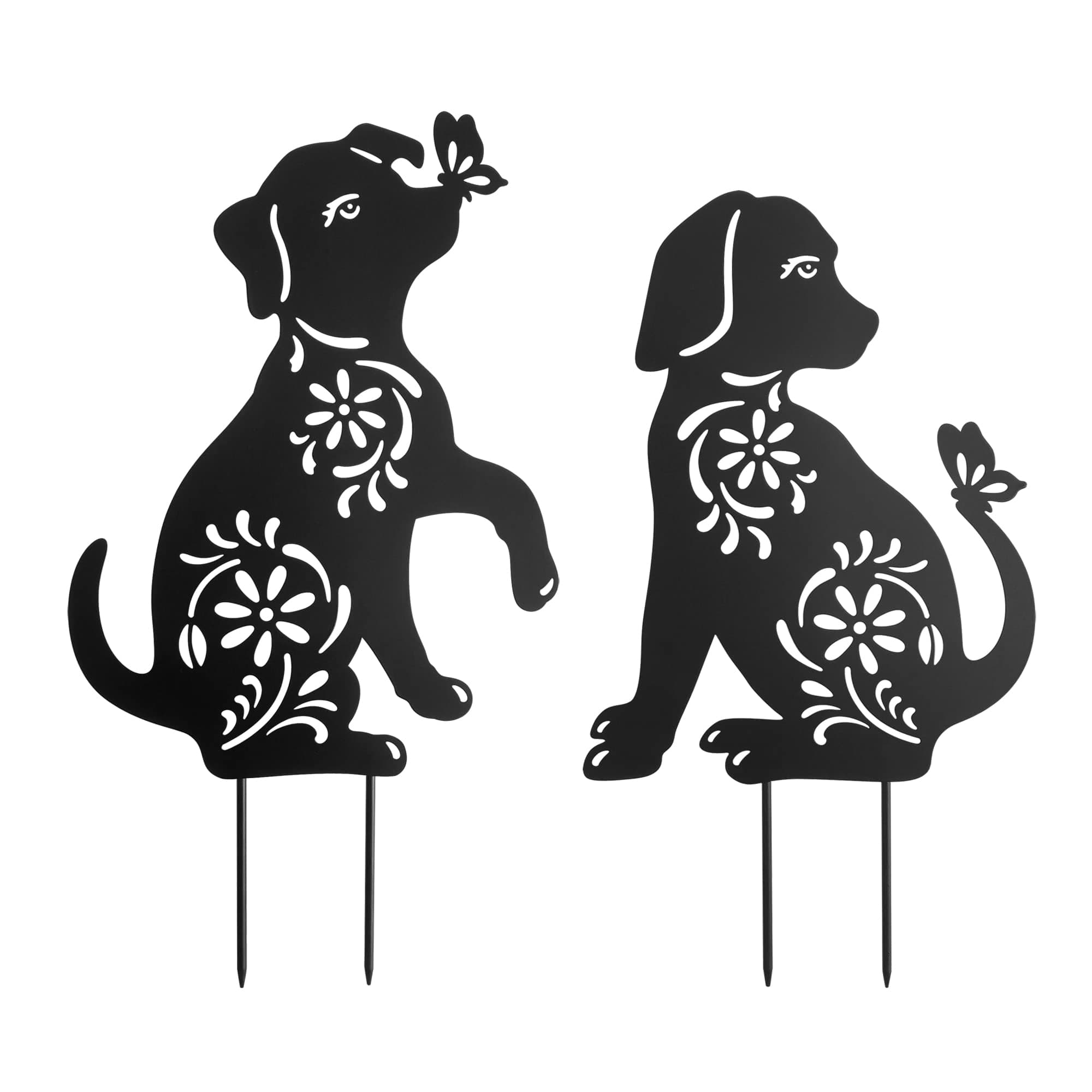 Metal Dog Garden Stake,Metal Dog Garden Decor for Outside,Patio,Outdoor,Charming Set of 2 Dogs Statues for Garden