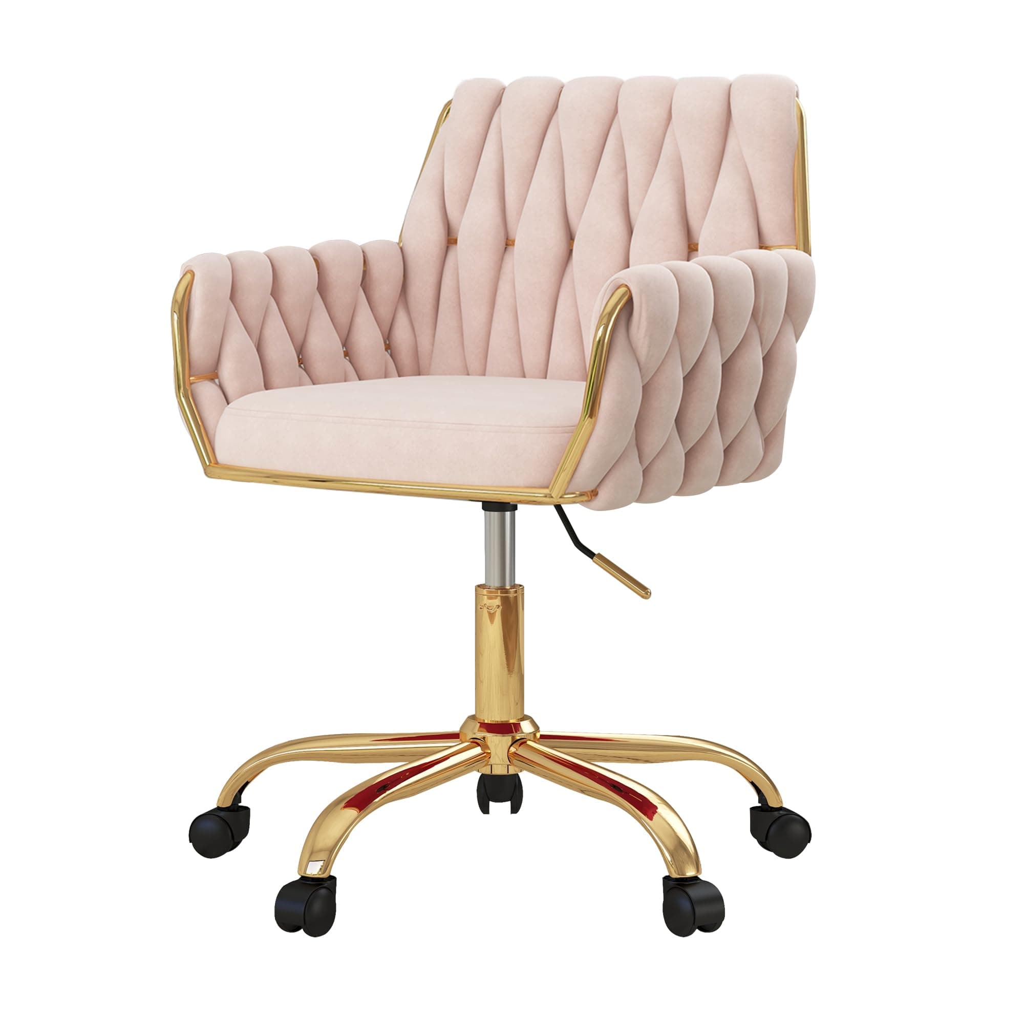Homedraft 織物 360°回転デスクチェア ベルベット 高さ調節可能 ホームオフィス アームチェア ゴールデンベース ティーンズ レディース ガールズ ホームスタジオやオフィス用 布張り コンピューターチェア 織地 ライトピンク